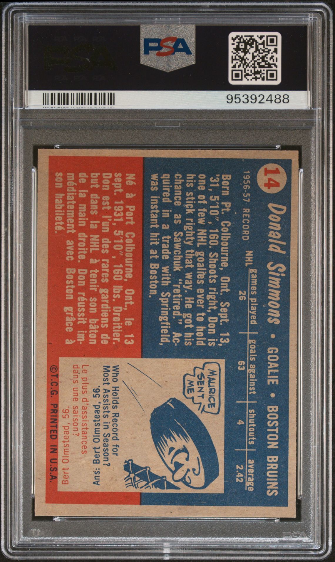 1957 Topps Don Simmons #14 Ex-Mt 6 back
