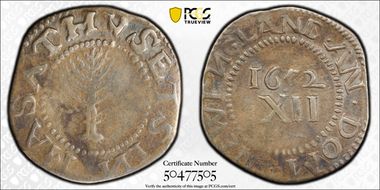 1652 Shilling Pine Tree, N Reversed, Noe-9 F15