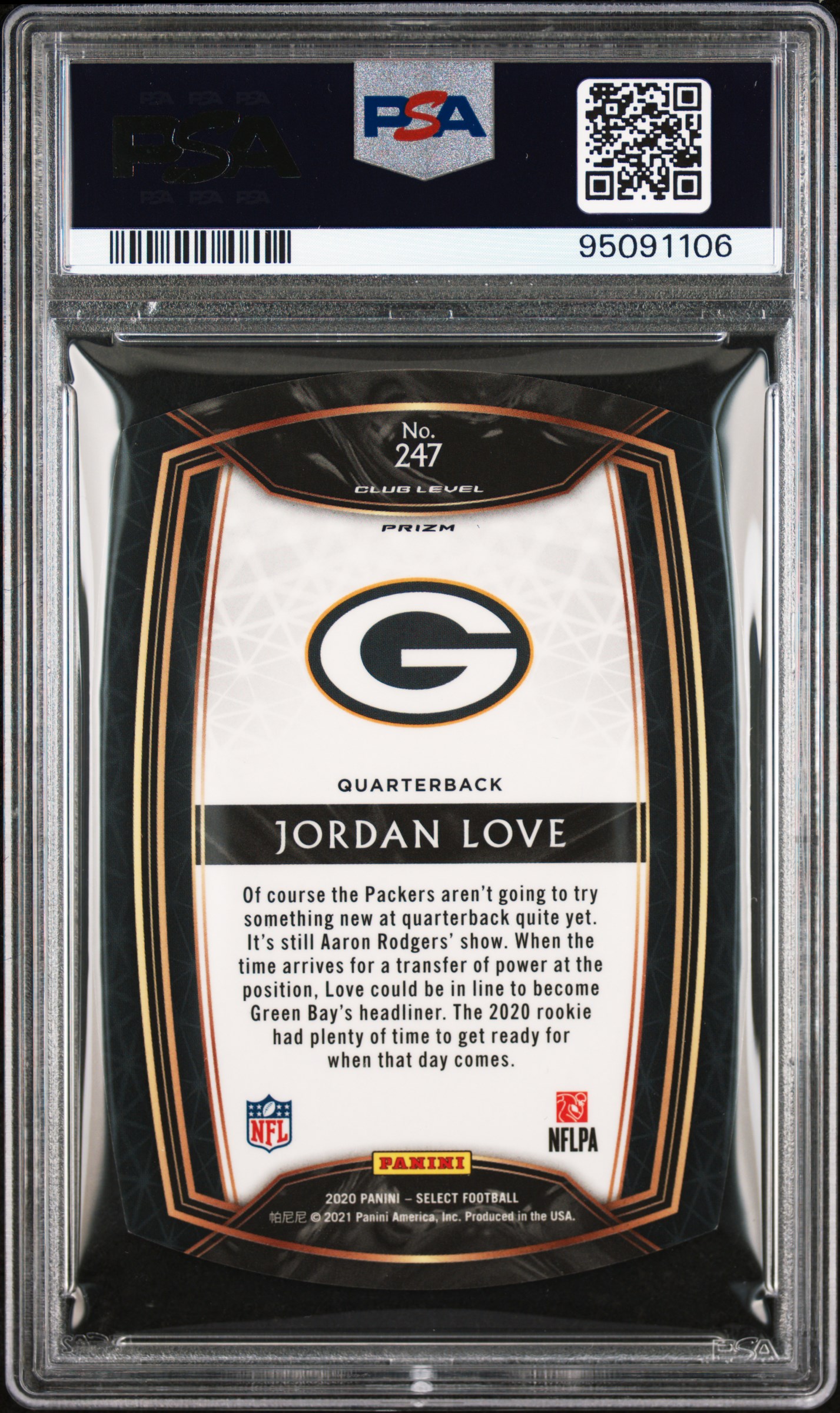 2020 Panini Select Jordan Love #247 (Die-Cut Purple Prizm) Mint 9 back