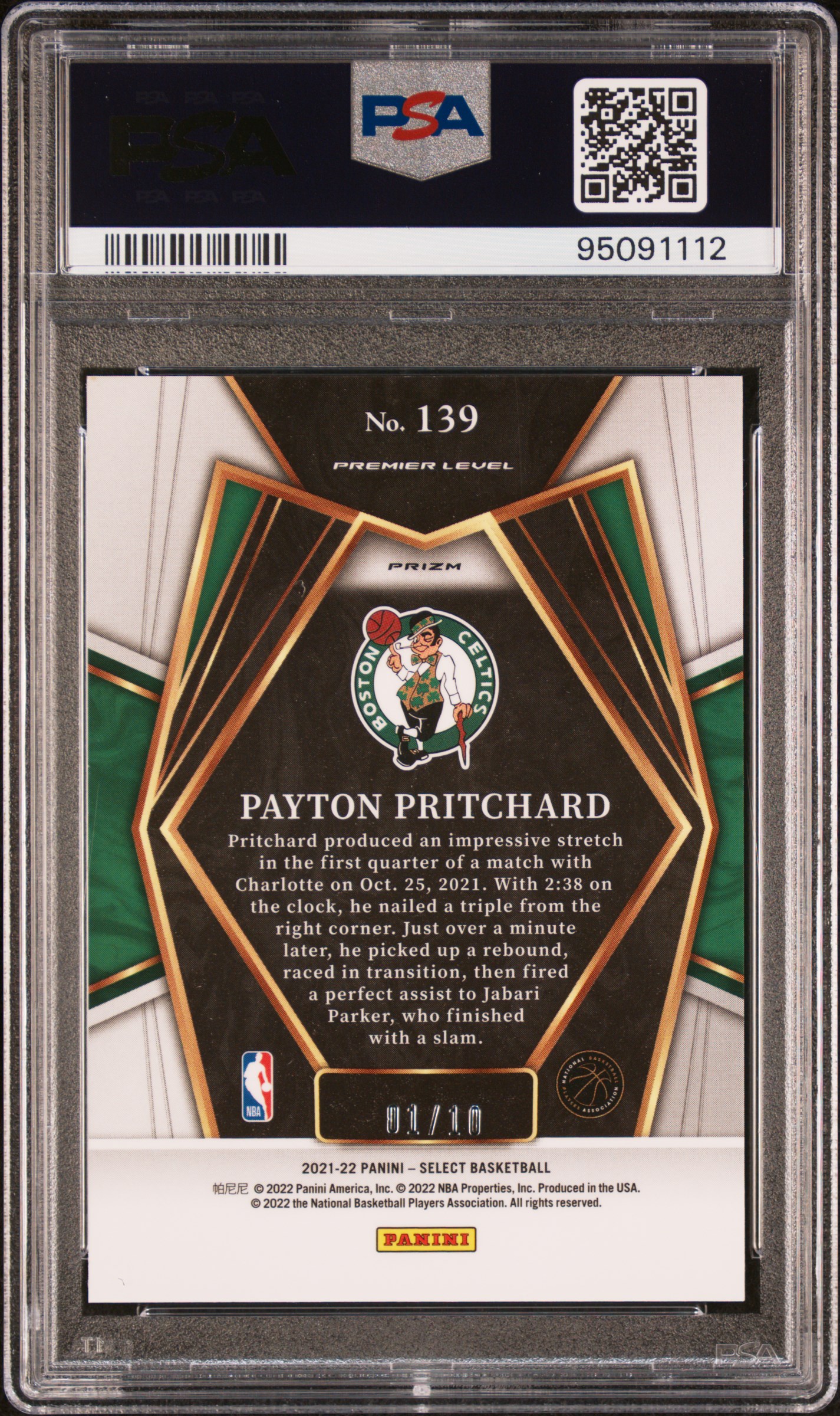 2021 Panini Select Payton Pritchard #139 (Gold Shimmer) Mint 9 back