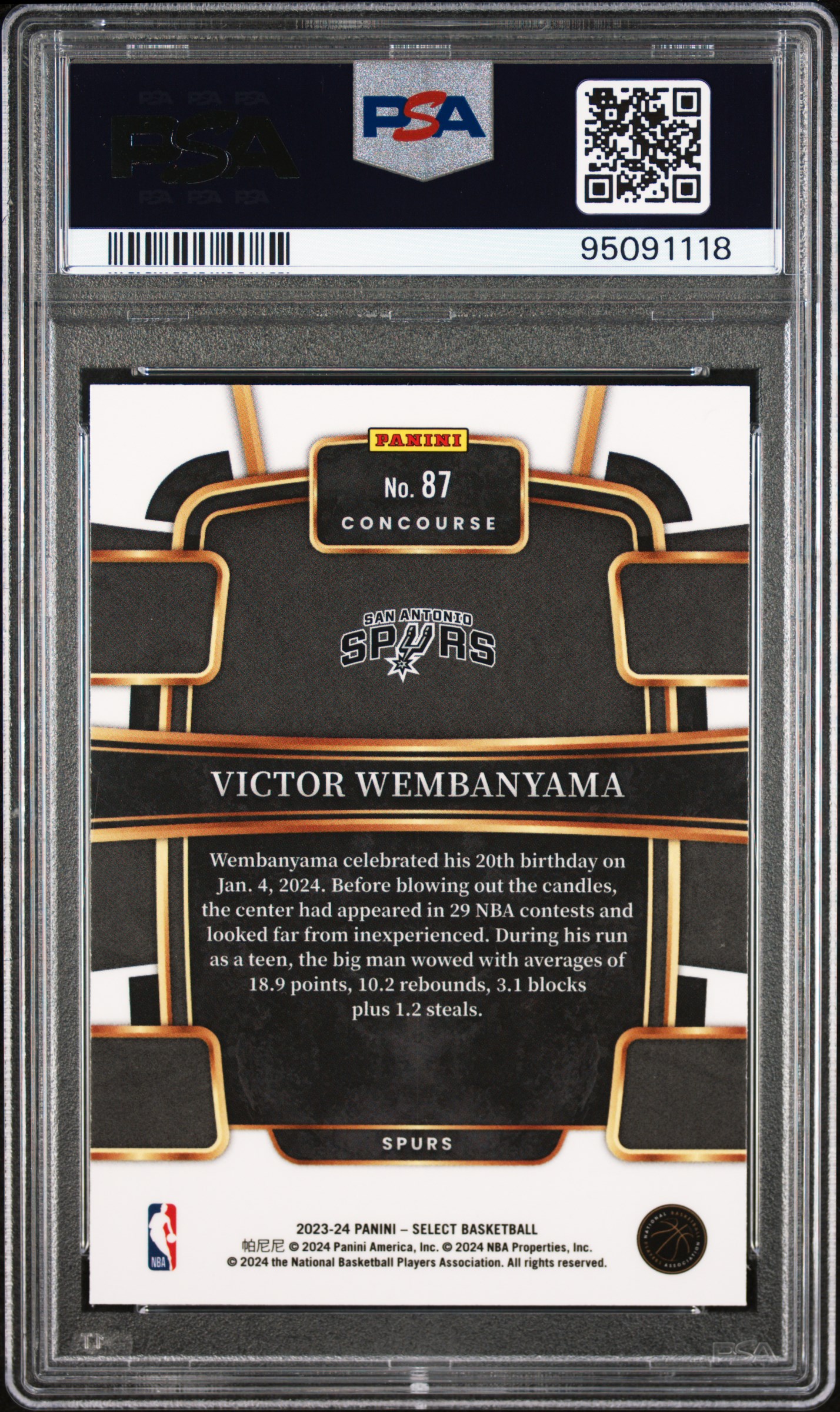 2023 Panini Select Victor Wembanyama #87 Mint 9 back