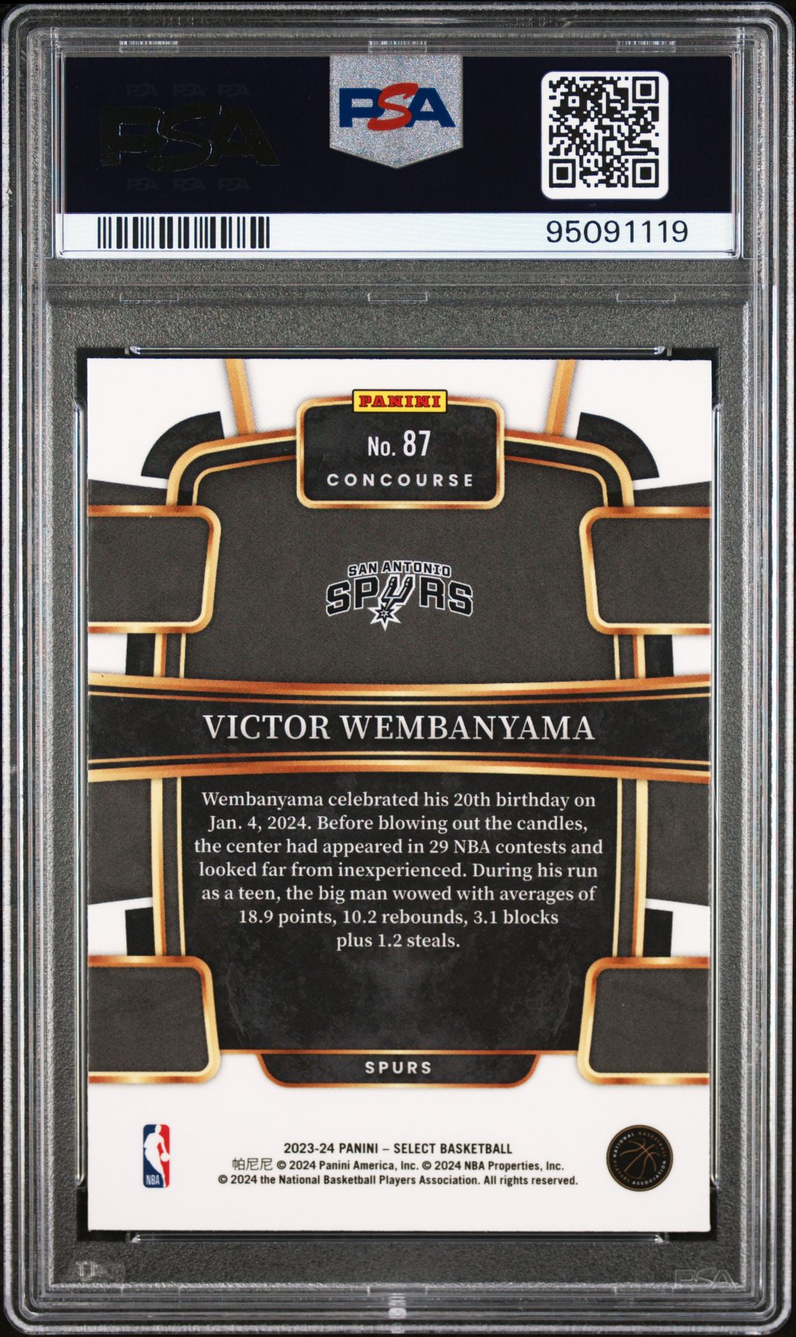 2023 Panini Select Victor Wembanyama #87 Mint 9 back