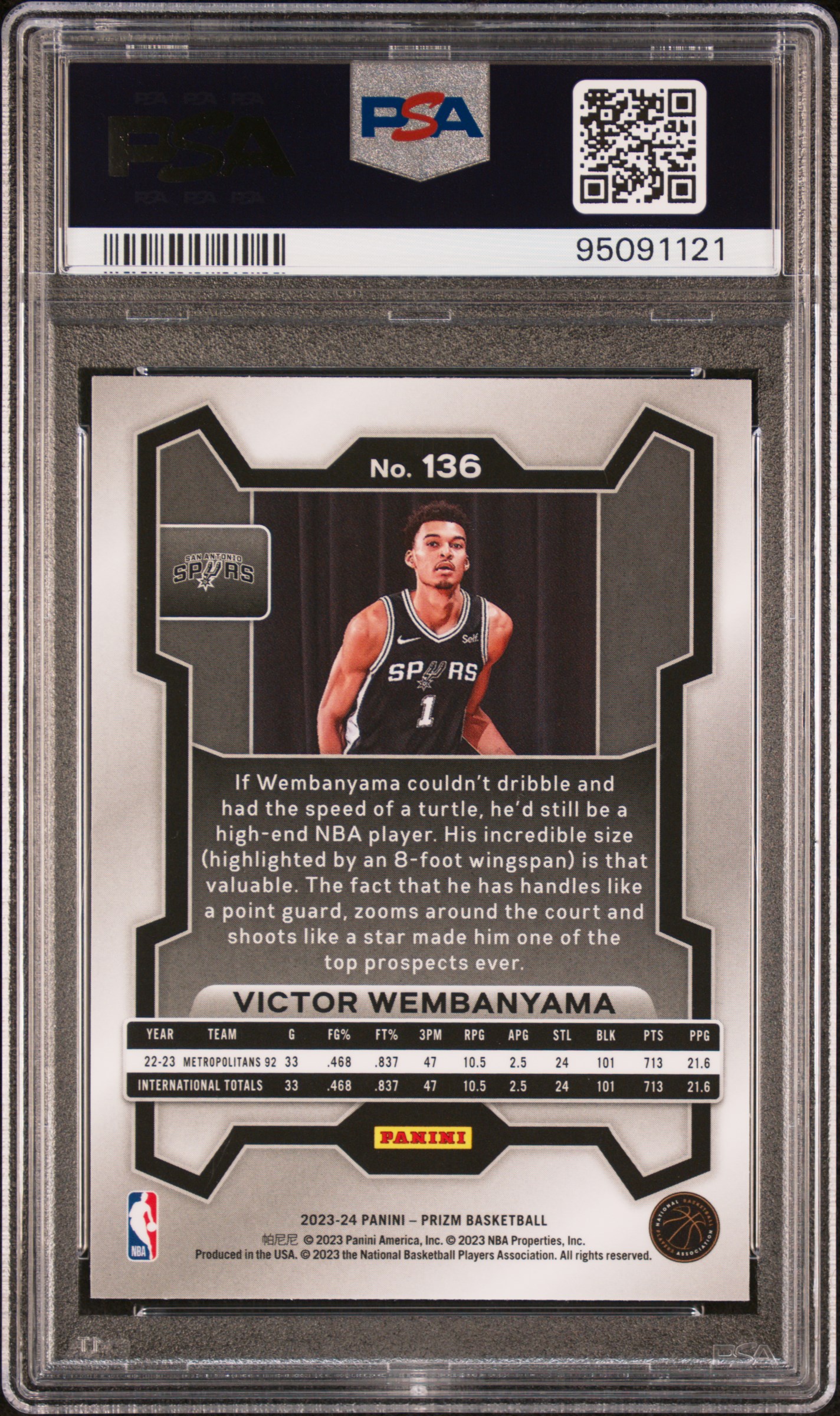 2023 Panini Prizm Victor Wembanyama #136 Gem Mt 10 back