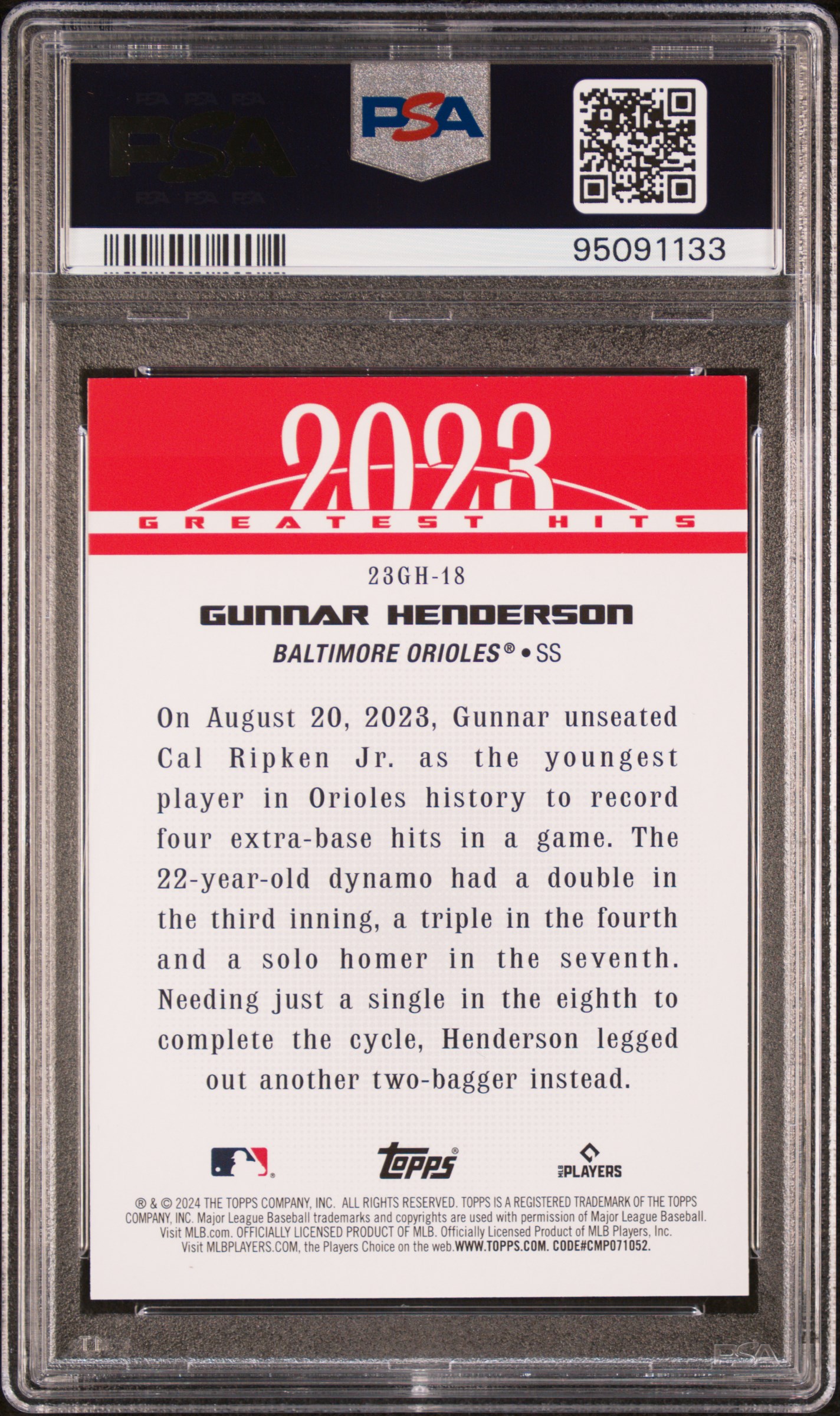 2024 Topps 2023 Greatest Hits Gunnar Henderson #23Gh18 Mint 9 back