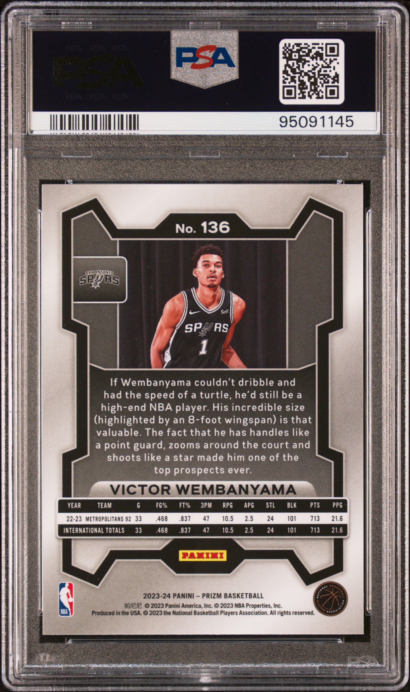 2023 Panini Prizm Victor Wembanyama #136 Mint 9 back