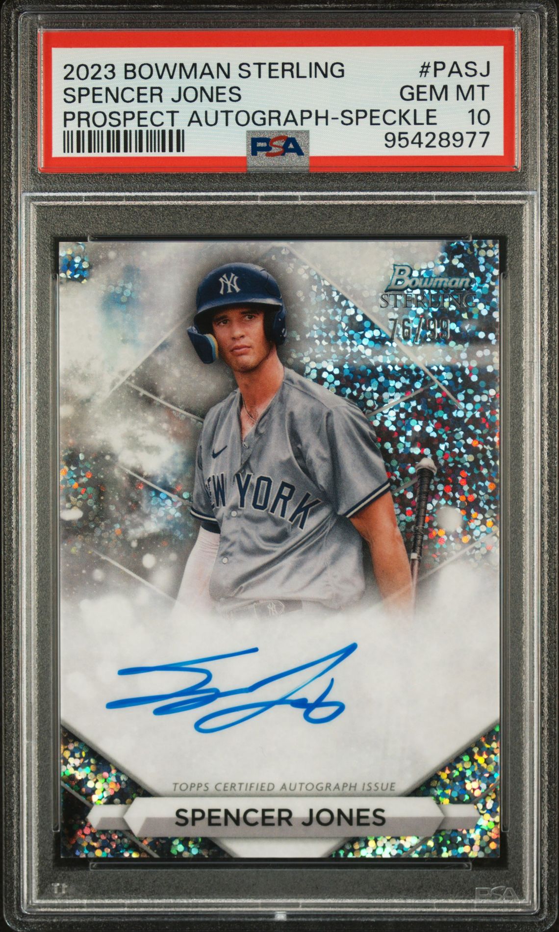 2023 Bowman BOWMAN STERLING PROSPECT AUTOGRAPHS SPECKLE REF #PASJ Spencer Jones front