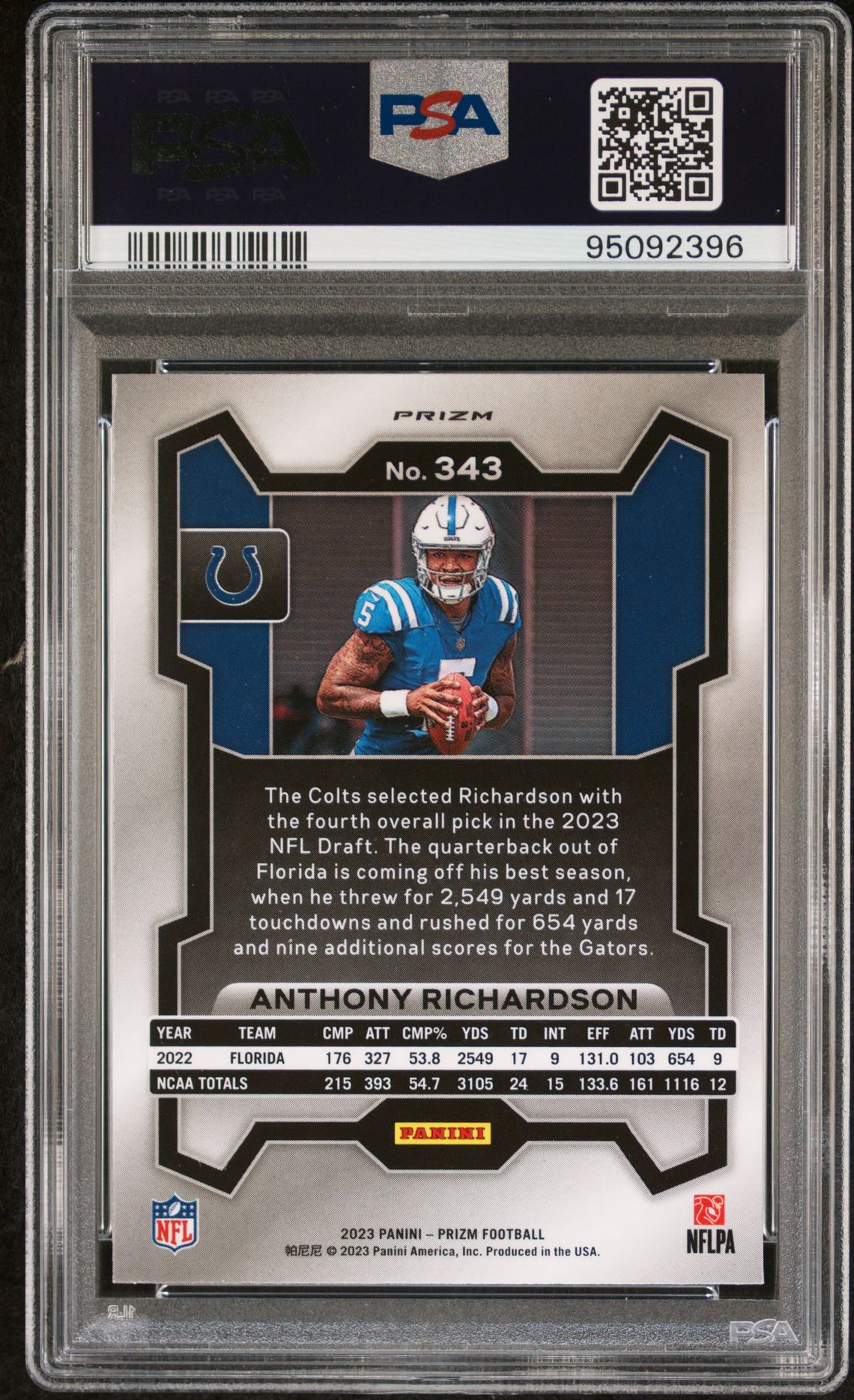 2023 Panini Prizm Anthony Richardson #343 (Silver Prizm) Mint 9 back