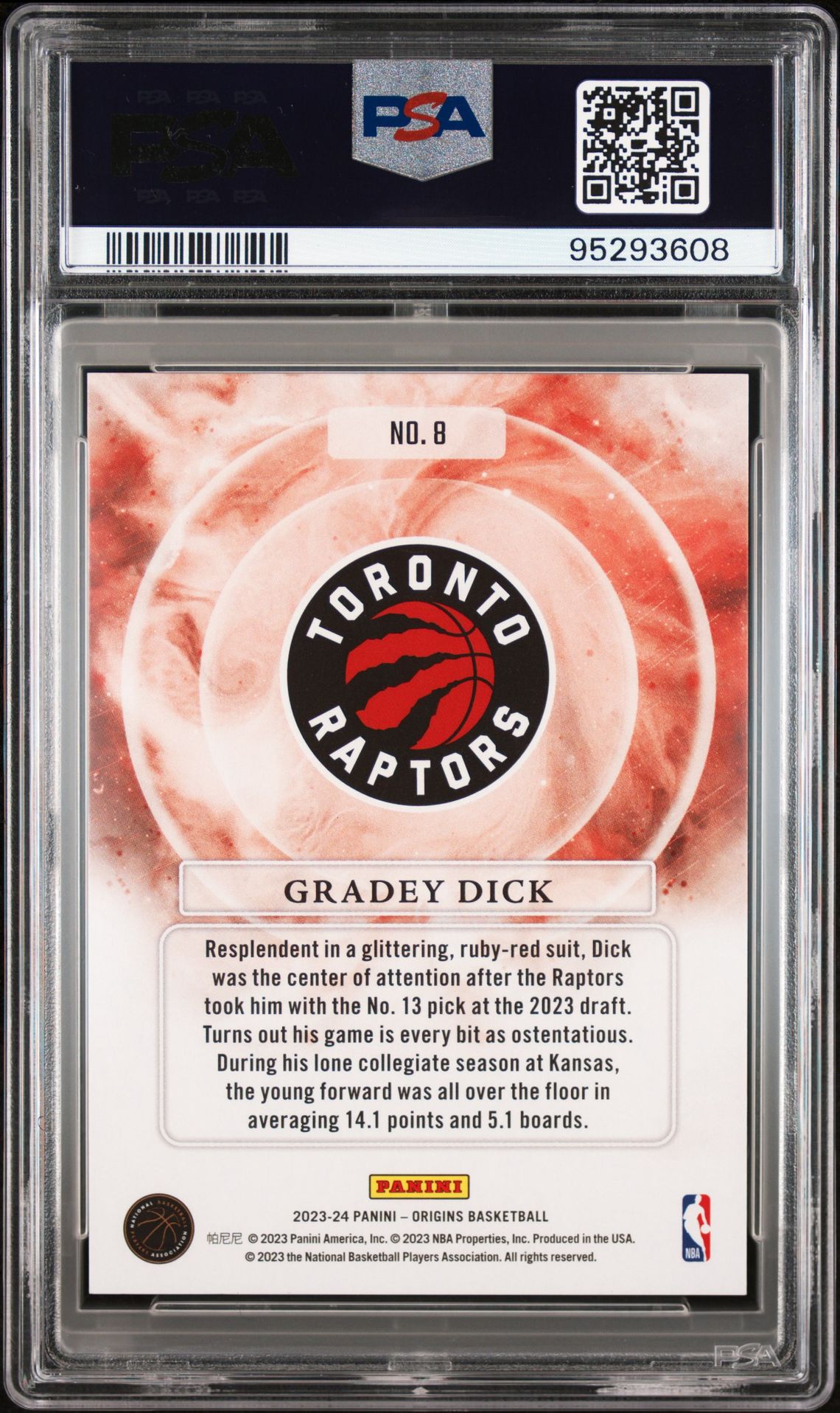 2023 Panini Origins Euphoria Gradey Dick #8 Gem Mt 10 back