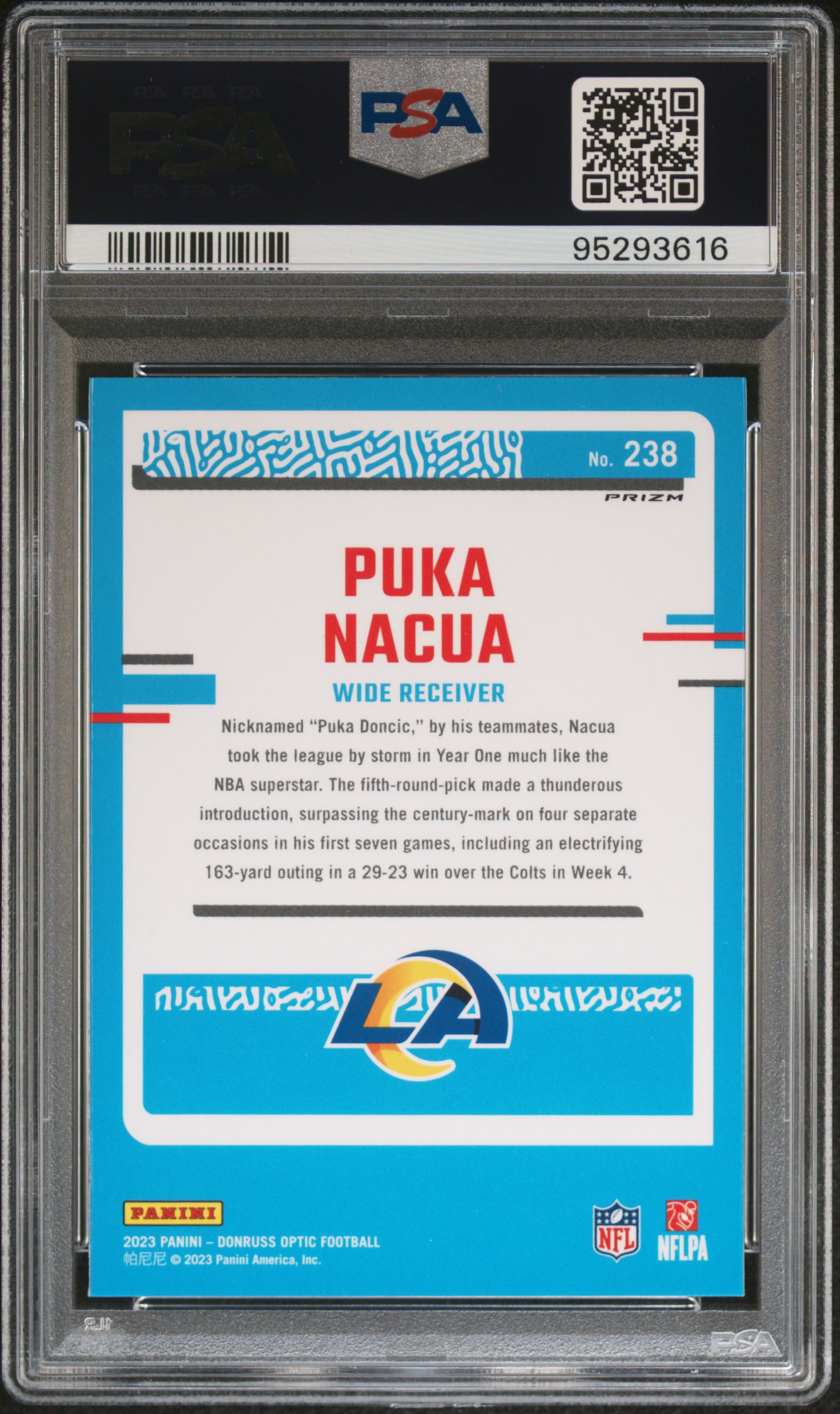 2023 Panini Donruss Optic Puka Nacua #238 (Purple Shock) Gem Mt 10 back
