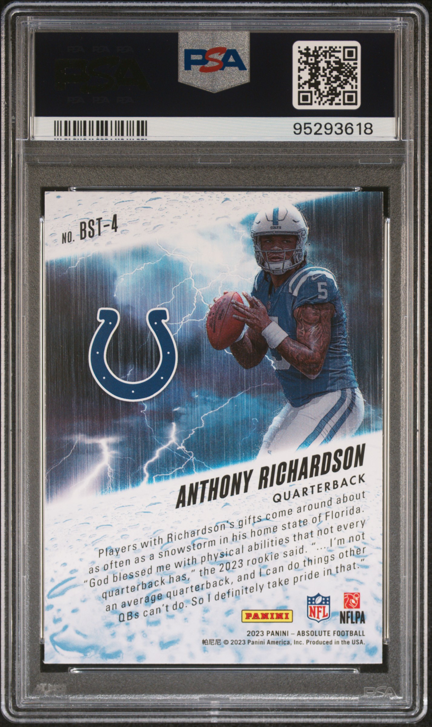 2023 Panini Absolute By Storm Anthony Richardson #Bst4 Mint 9 back