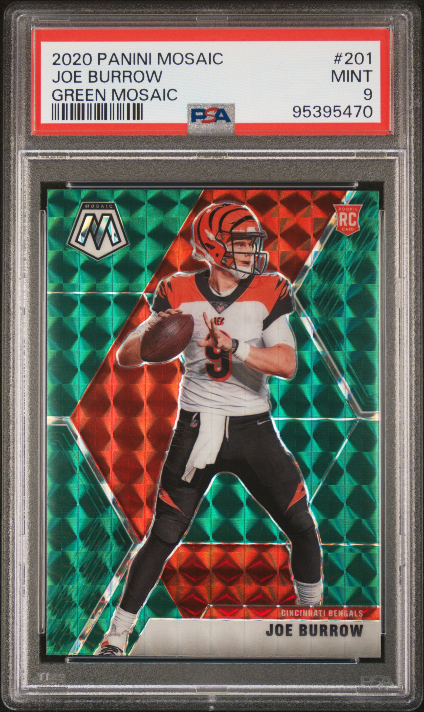 2020 Panini Mosaic Joe Burrow #201 (Green Mosaic) Mint 9 front