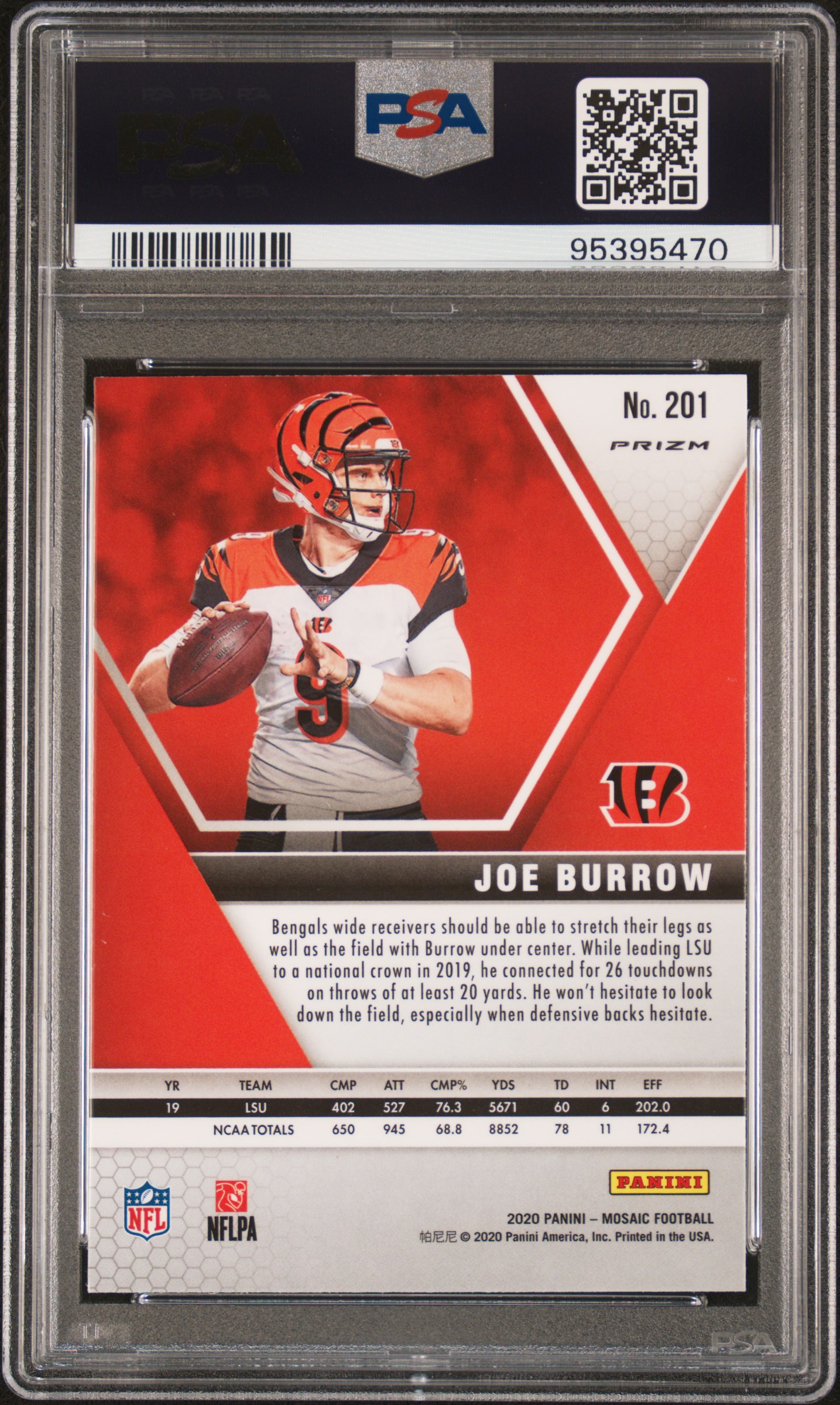 2020 Panini Mosaic Joe Burrow #201 (Green Mosaic) Mint 9 back