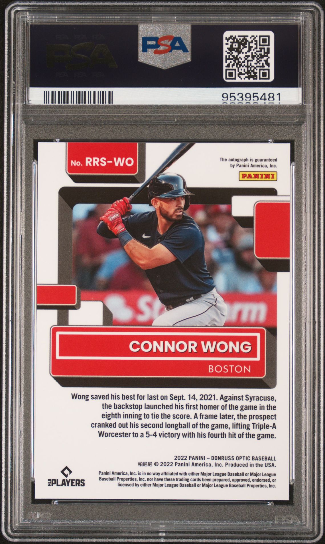 2022 Panini Donruss Optic Rated Rookie Signatures Connor Wong #Rrswo (Rated Rookie Signatures) Gem Mt 10 back