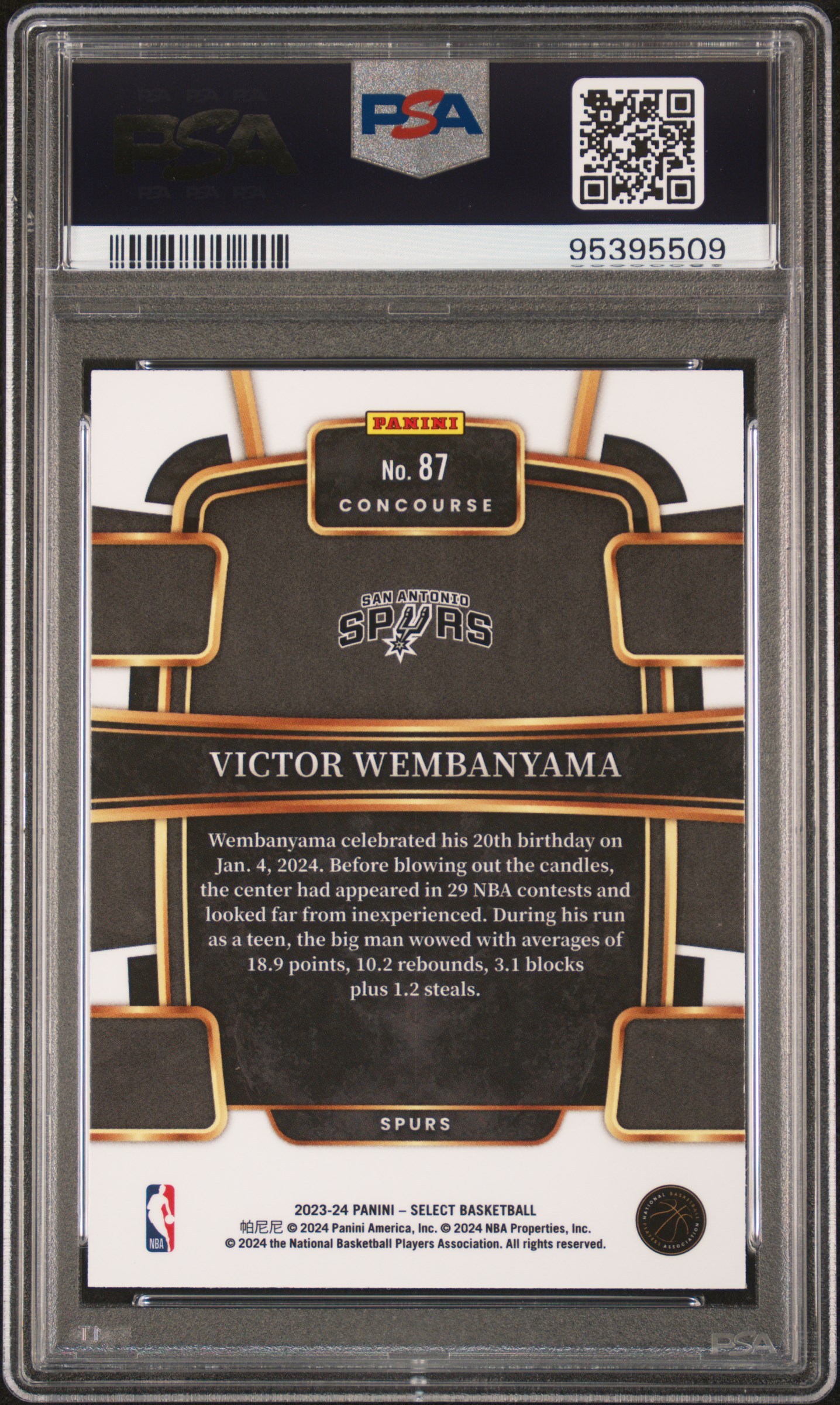 2023 Panini Select Victor Wembanyama #87 Gem Mt 10 back