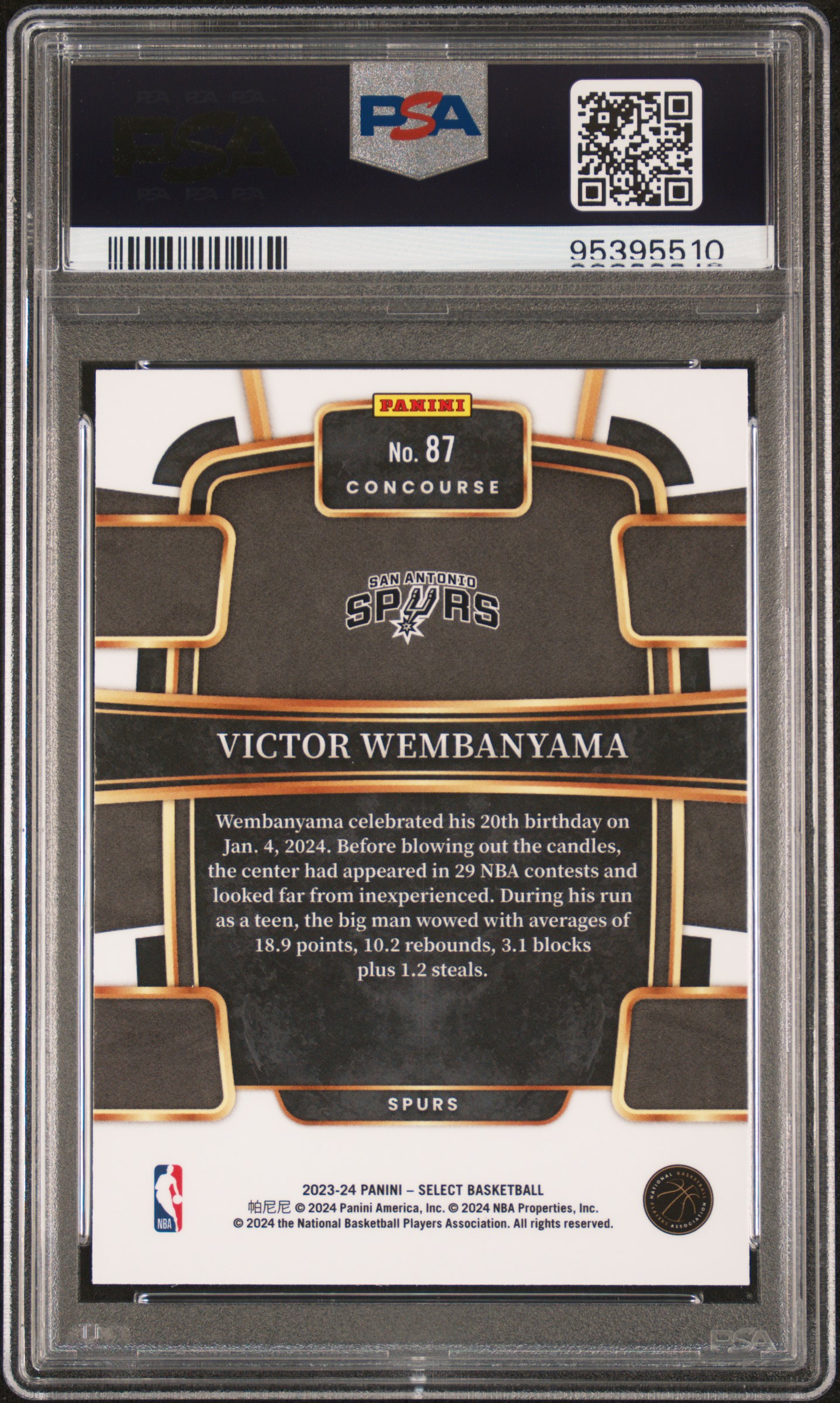 2023 Panini Select Victor Wembanyama #87 Gem Mt 10 back