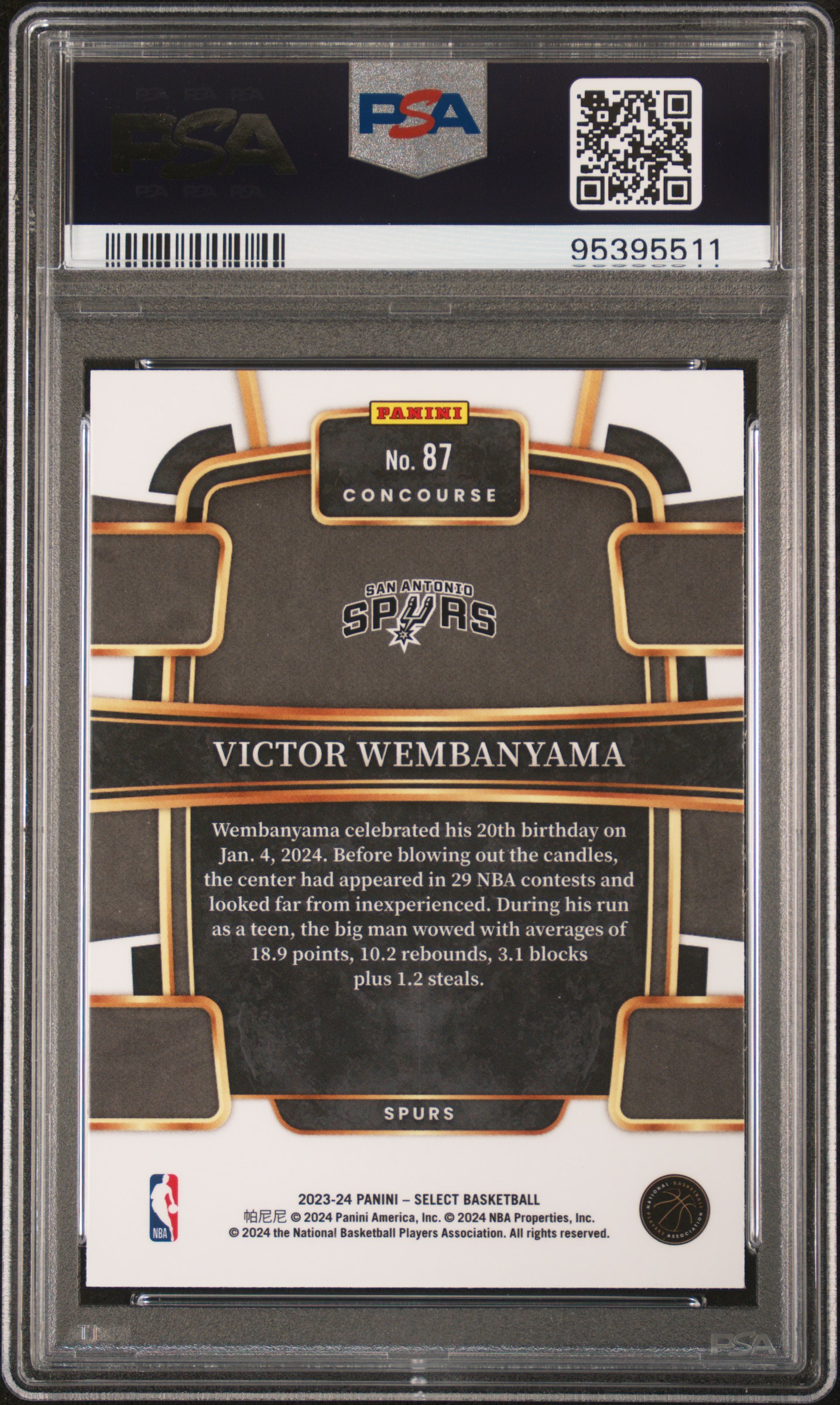 2023 Panini Select Victor Wembanyama #87 Gem Mt 10 back