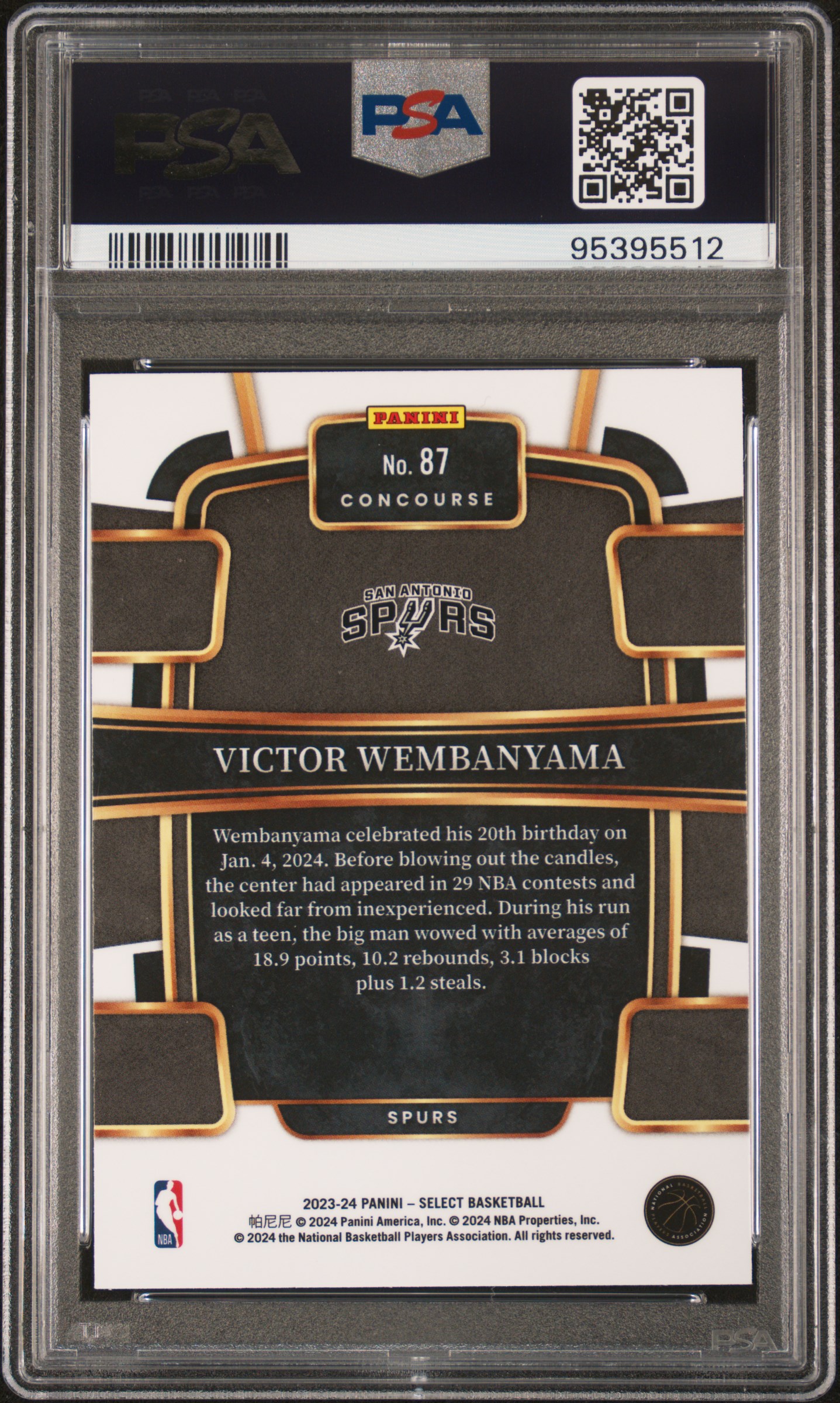 2023 Panini Select Victor Wembanyama #87 Gem Mt 10 back