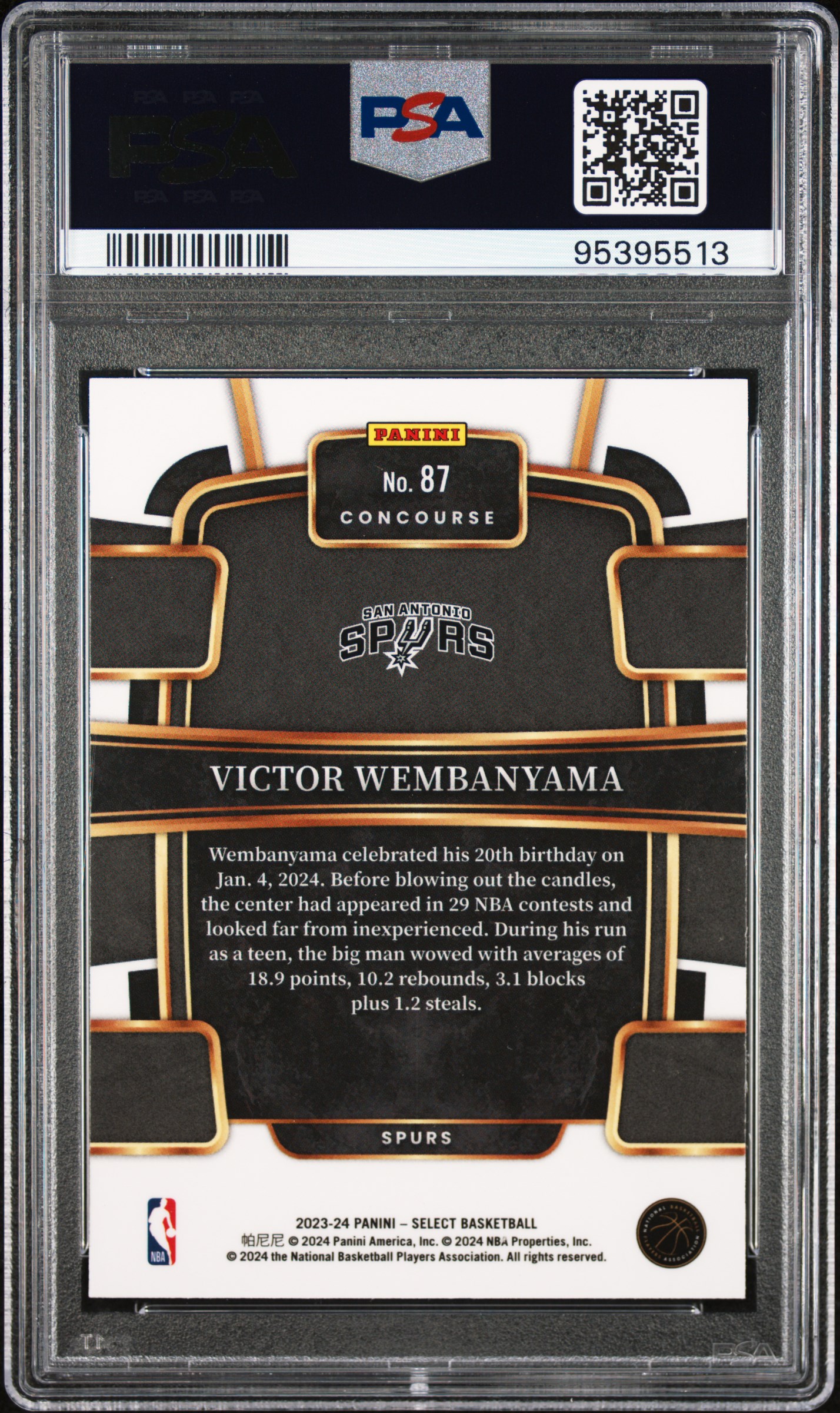 2023 Panini Select Victor Wembanyama #87 Mint 9 back