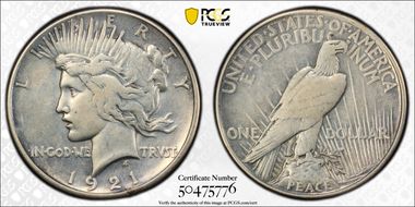 1921 $1 High Relief, Peace N1