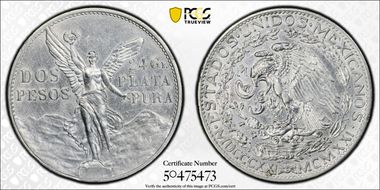 1921-Mo 2 Peso Centennial KM-462  Ag N1