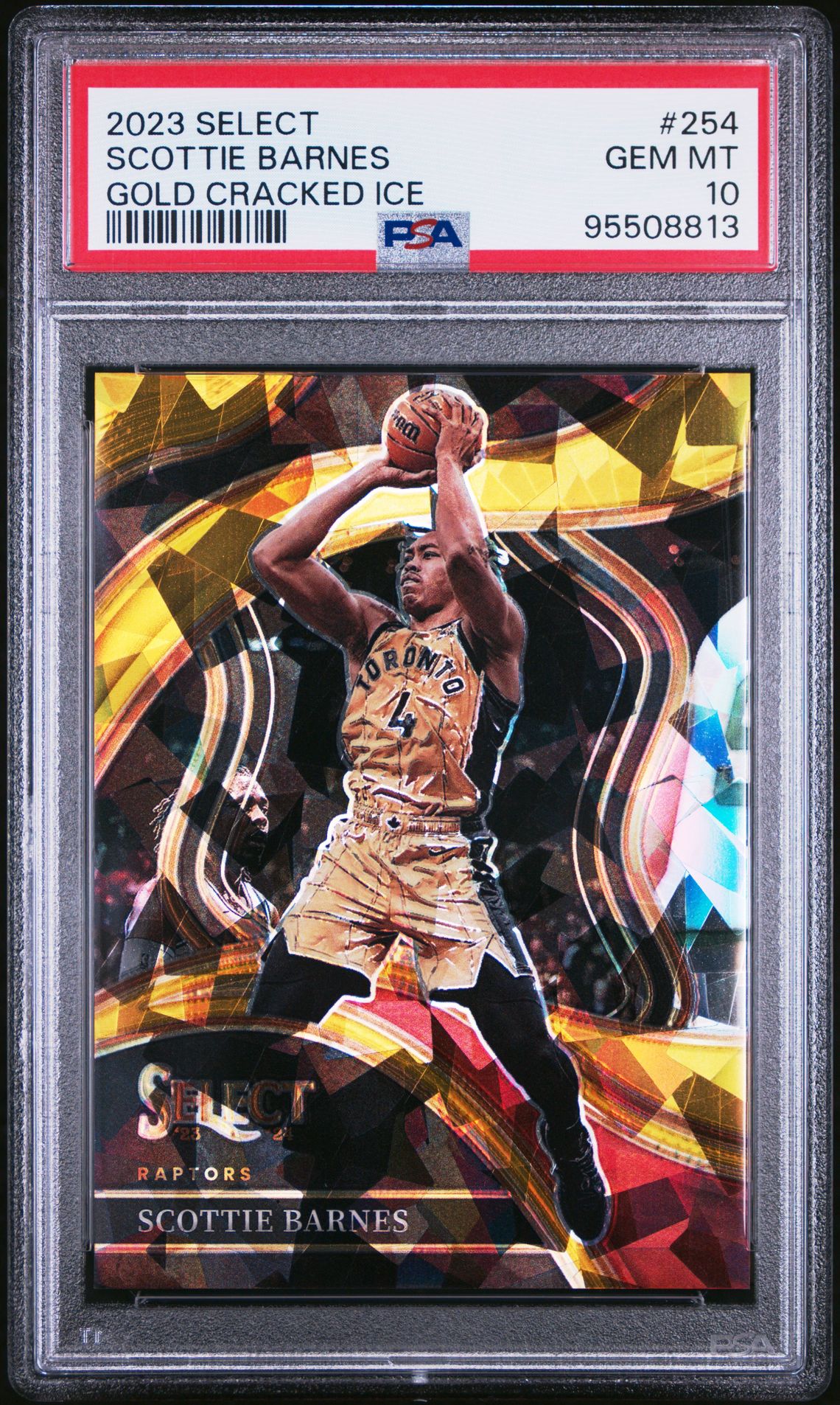 2023 Panini PANINI SELECT GOLD CRACKED ICE #254 Scottie Barnes front