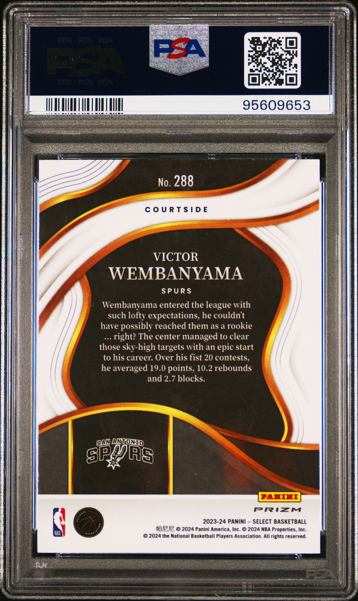 2023 Panini Select Victor Wembanyama #288 (Green/White/Purple Prizm) Gem Mt 10 back
