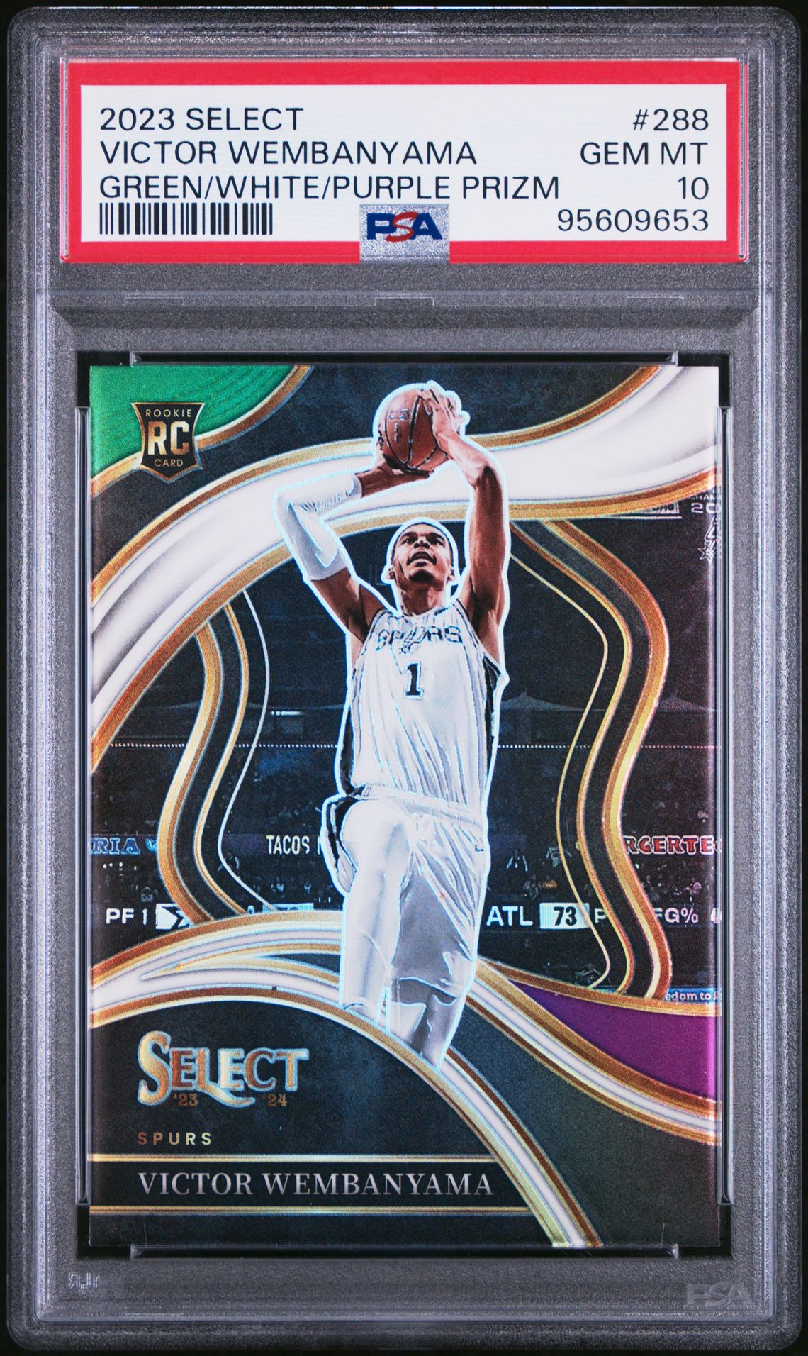 2023 Panini Select Victor Wembanyama #288 (Green/White/Purple Prizm) Gem Mt 10 front