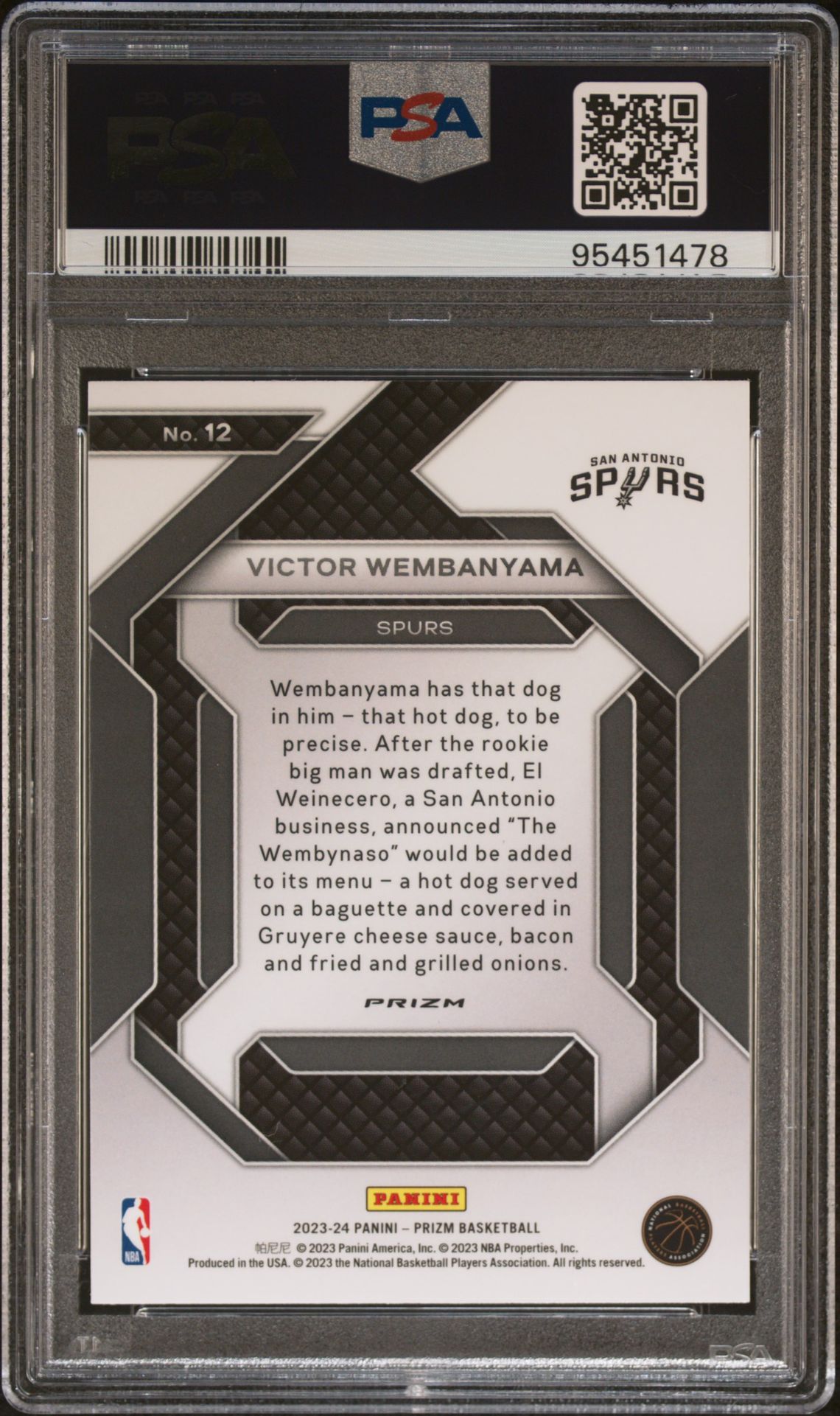 2023 Panini Prizm Emergent Victor Wembanyama #12 (Emergent-Silver Prizm) Nm-Mt 8 back