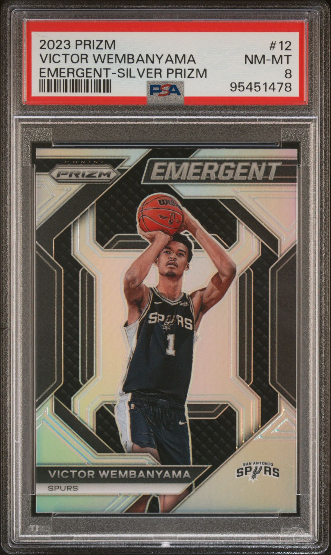 2023 Panini Prizm Emergent Victor Wembanyama #12 (Emergent-Silver Prizm) Nm-Mt 8 front
