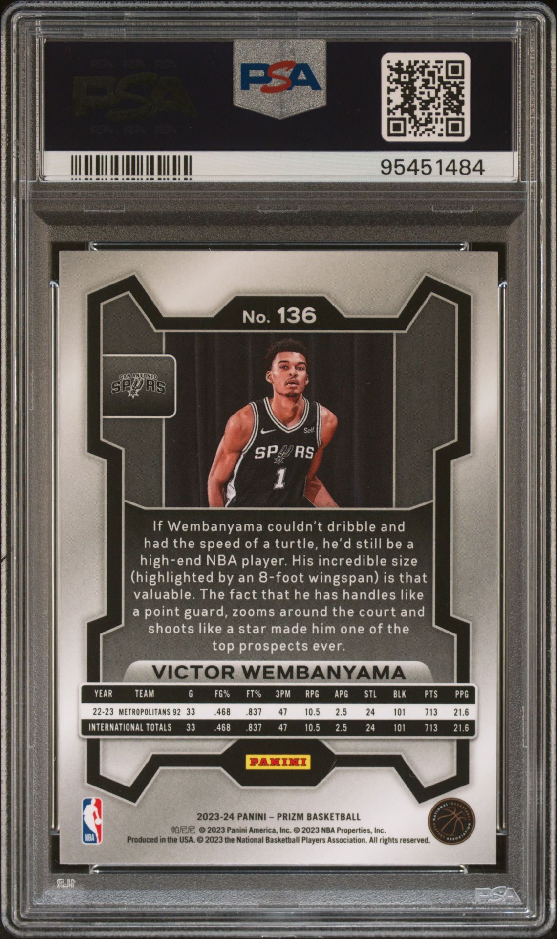 2023 Panini Prizm Victor Wembanyama #136 Mint 9 back