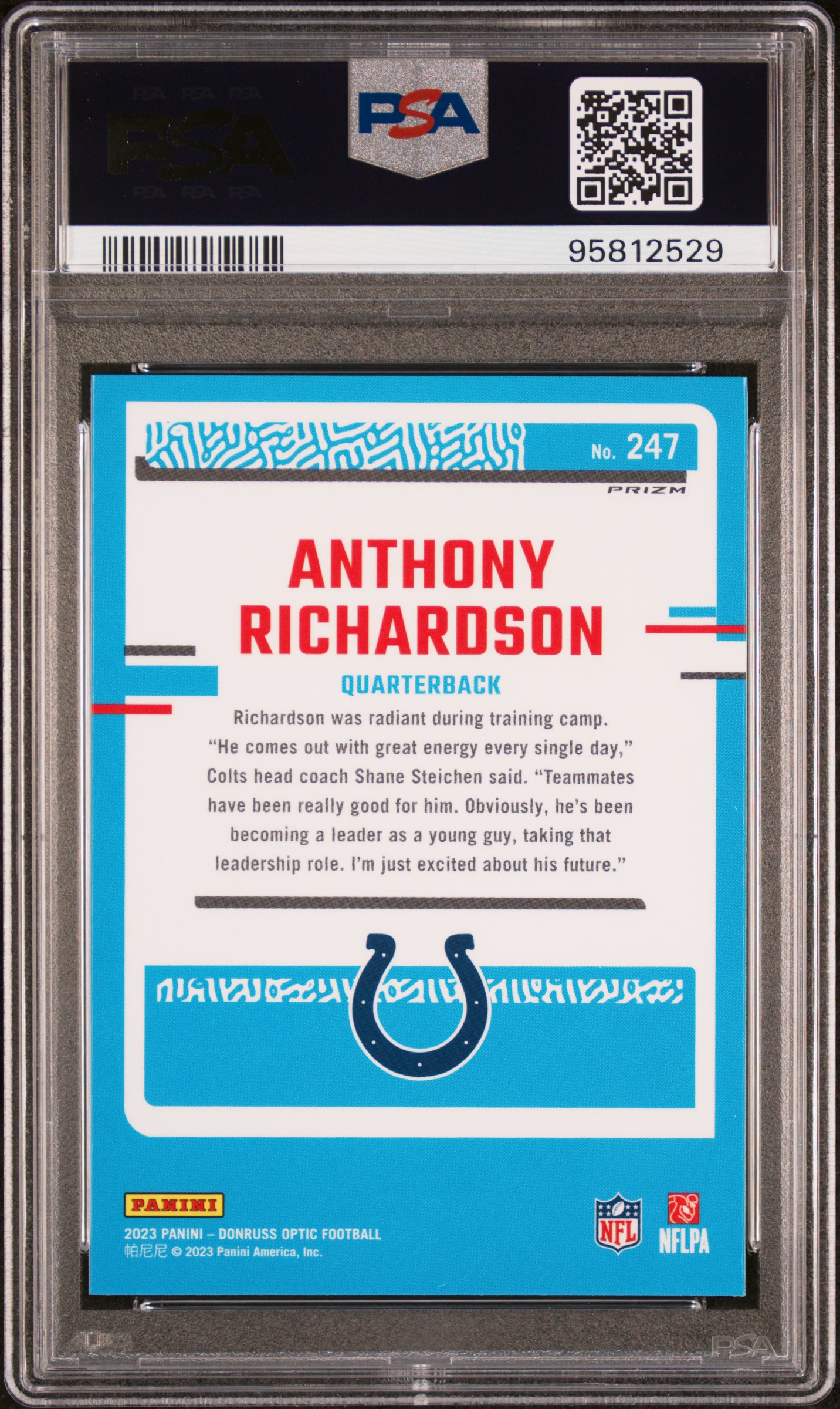 2023 Panini Donruss Optic Anthony Richardson #247 (Green Velocity) Gem Mt 10 back
