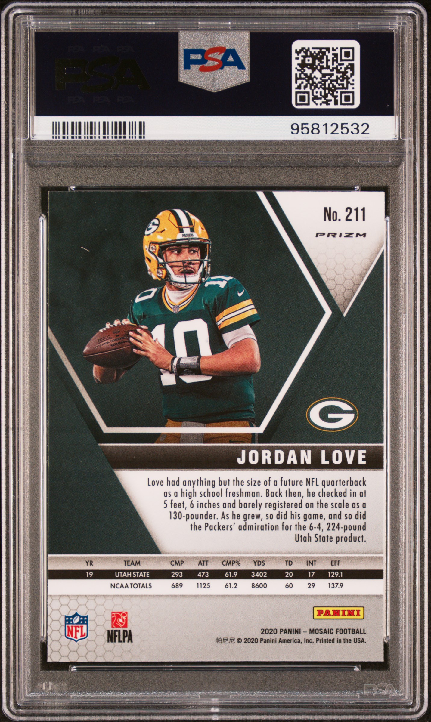 2020 Panini Mosaic Jordan Love #211 (Silver Prizm) Mint 9 back