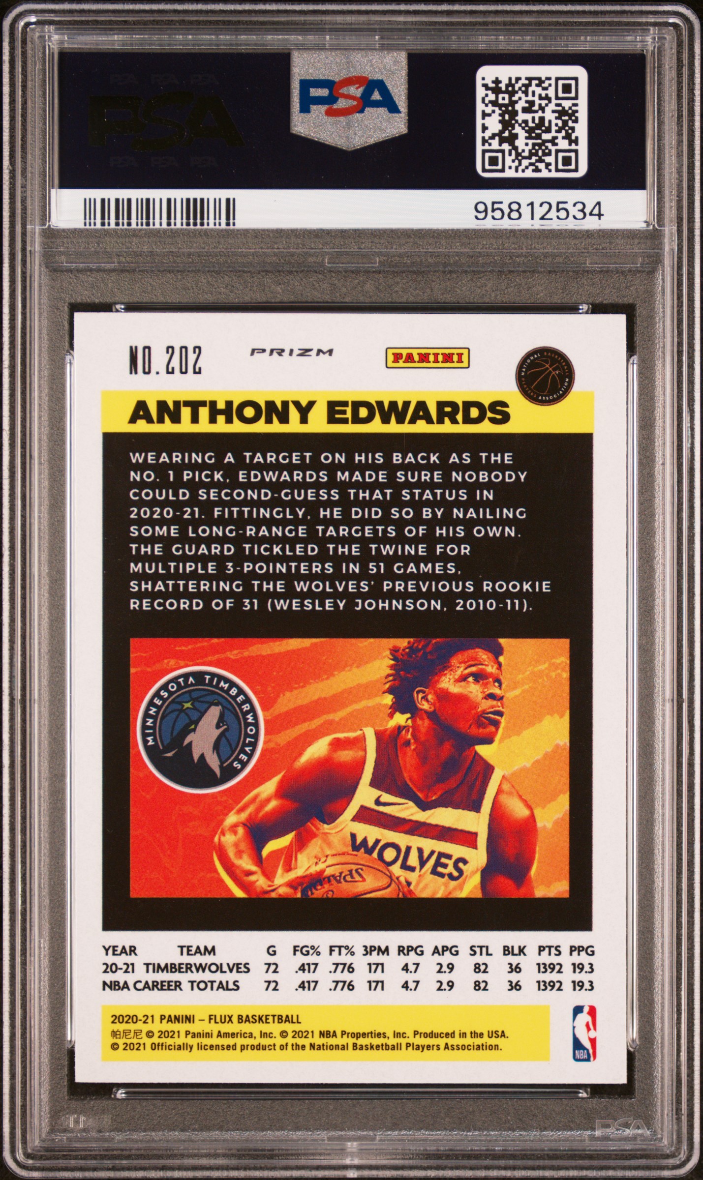 2020 Panini Flux Anthony Edwards #202 (Silver) Mint 9 back