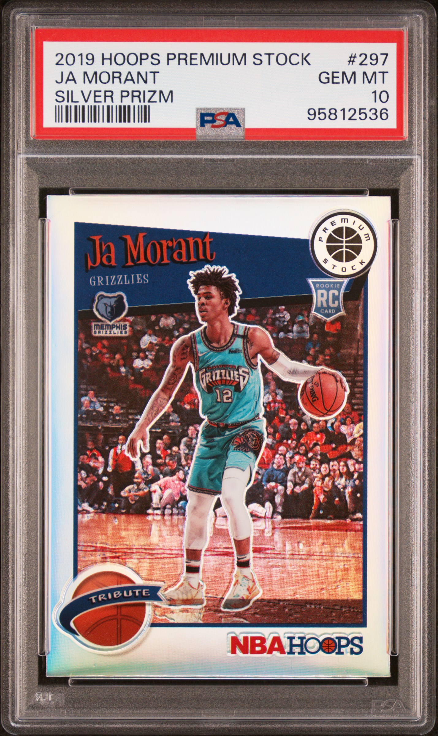 2019 Panini Hoops Premium Stock Ja Morant #297 (Silver Prizm) Gem Mt 10 front
