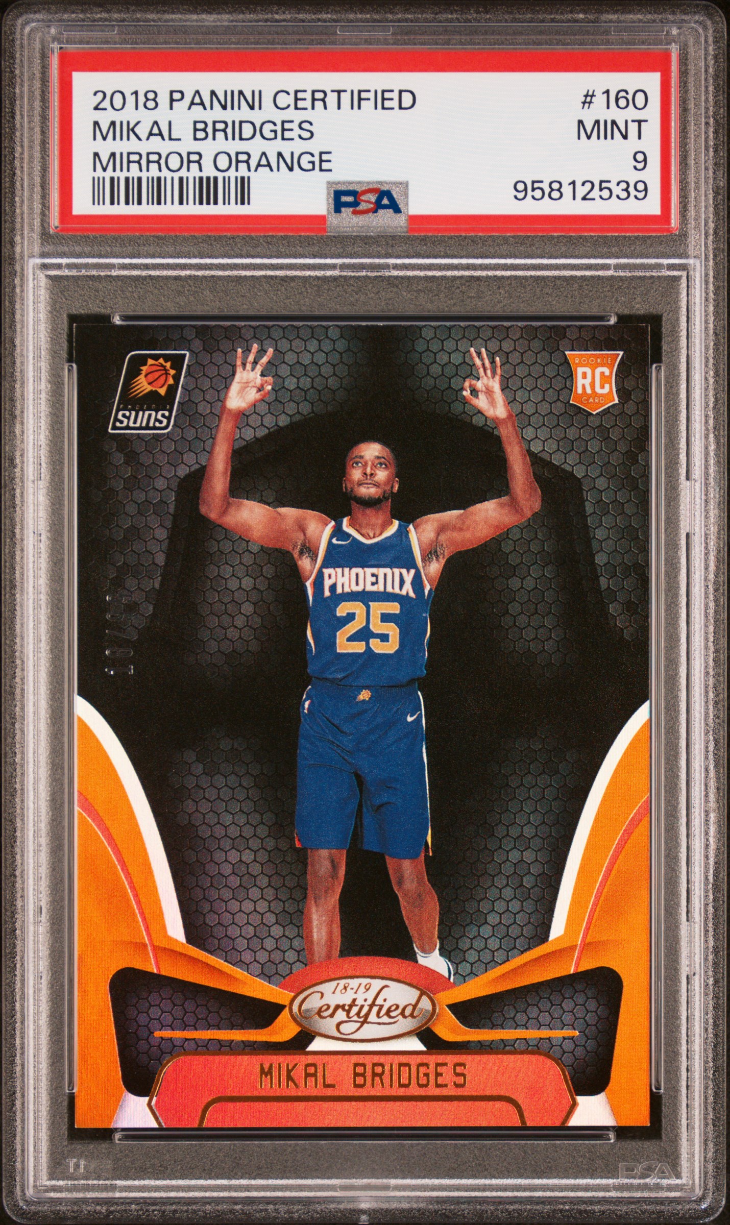 2018 Panini Certified Mikal Bridges #160 (Mirror Orange) Mint 9 front