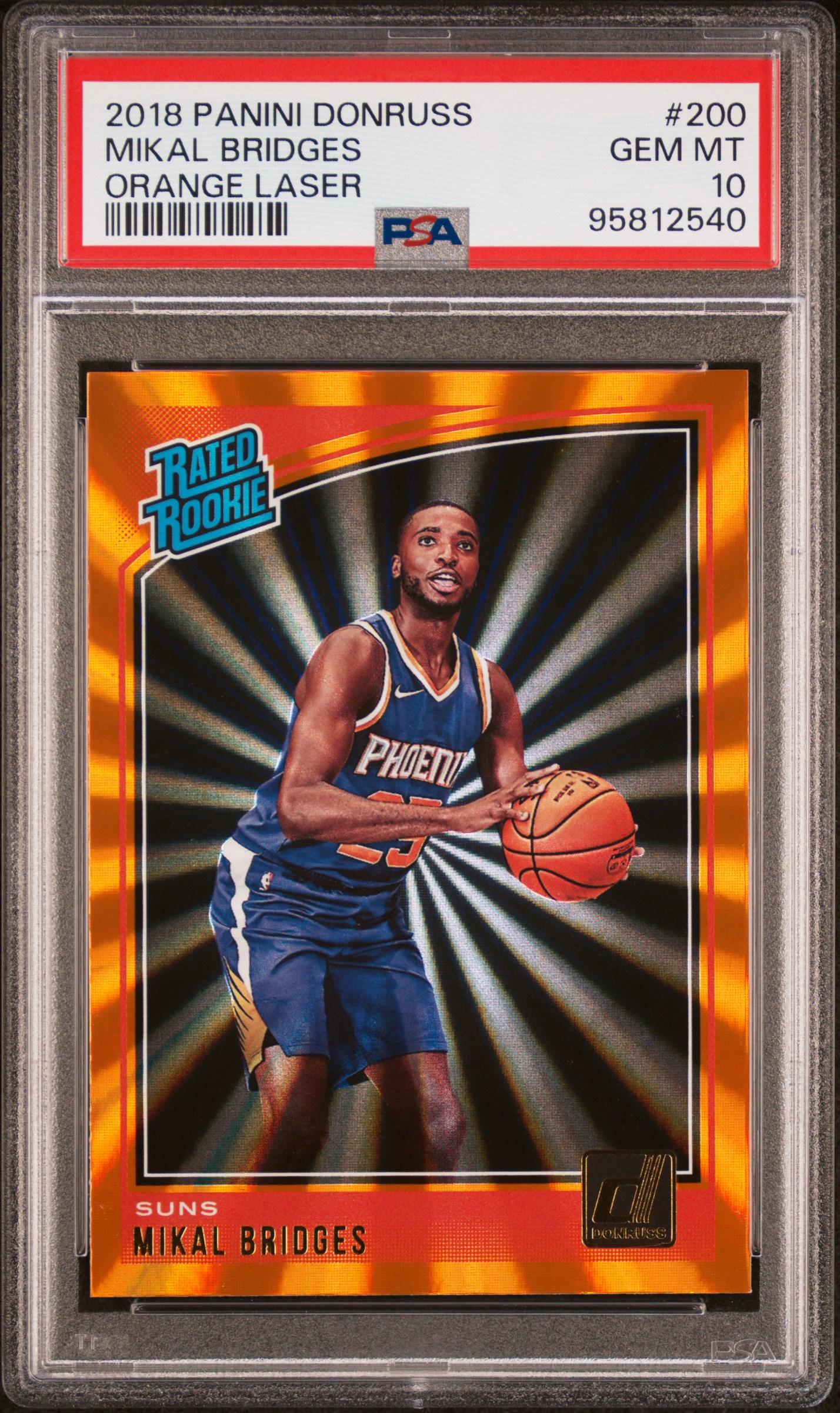 2018 Panini Donruss Mikal Bridges #200 (Orange Laser) Gem Mt 10 front