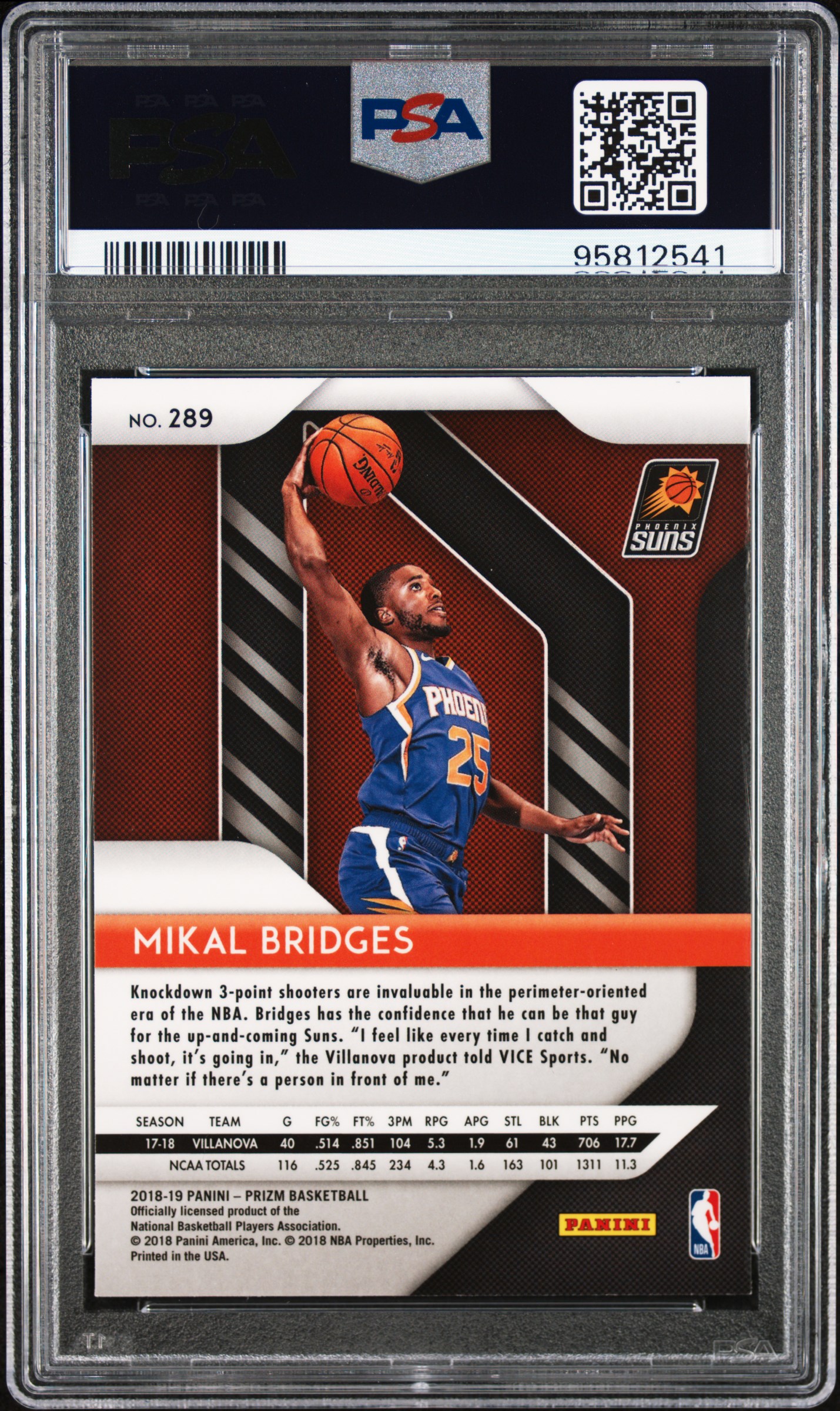 2018 Panini Prizm Mikal Bridges #289 Mint 9 back