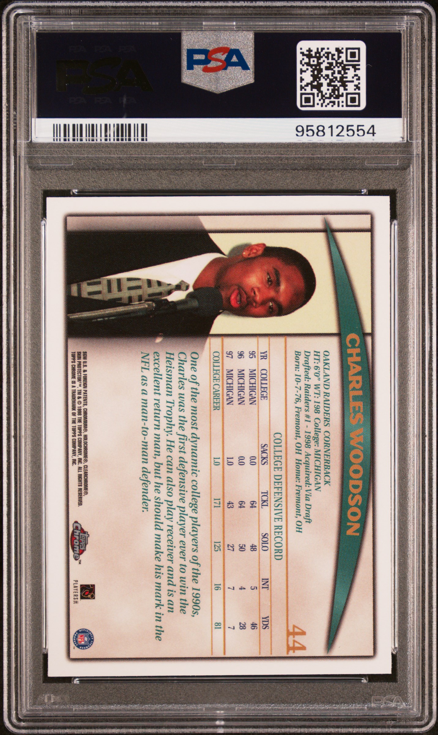 1998 Topps Chrome Charles Woodson #44 Nm-Mt 8 back