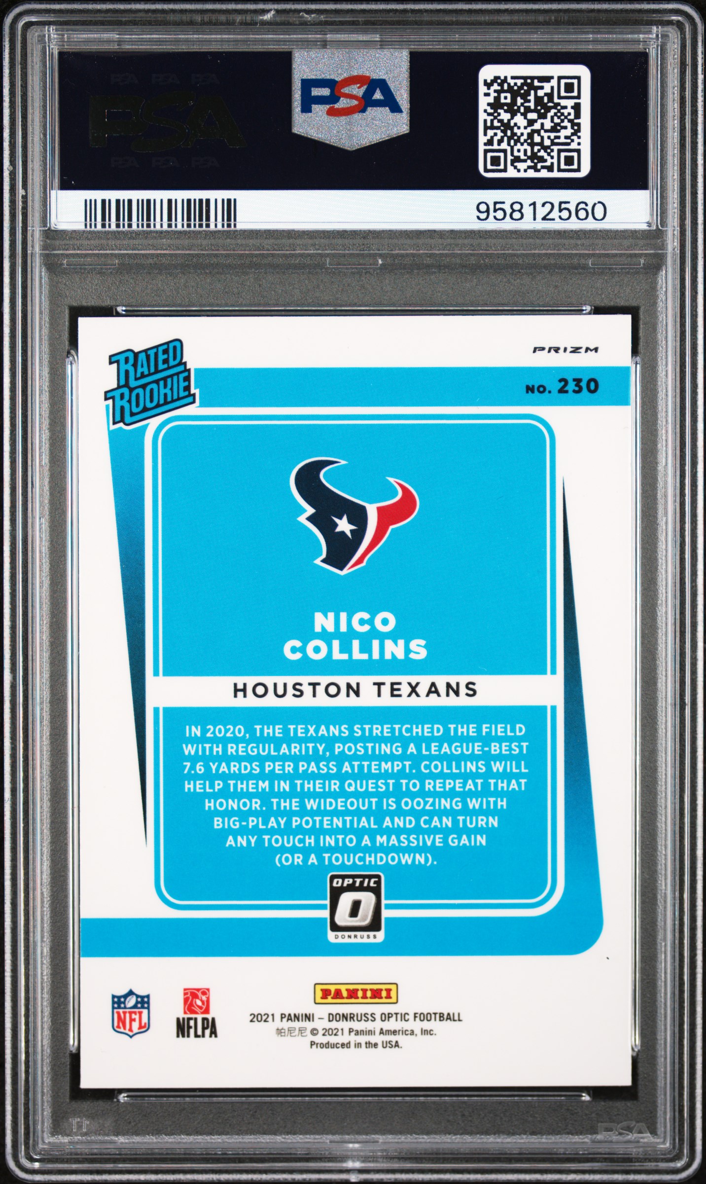 2021 Panini Donruss Optic Nico Collins #230 (Holo) Mint 9 back