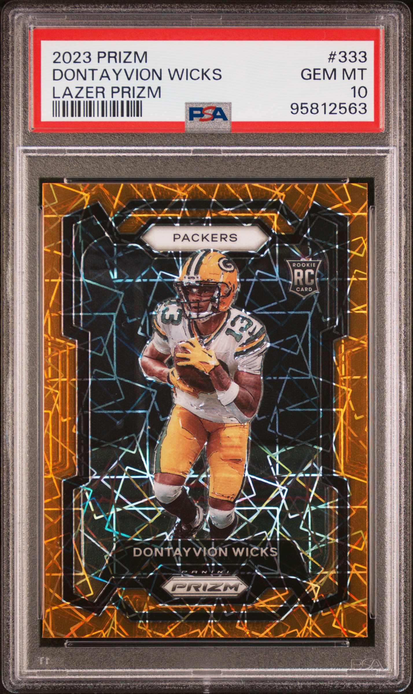 2023 Panini Prizm Dontayvion Wicks #333 (Lazer Prizm) Gem Mt 10 front