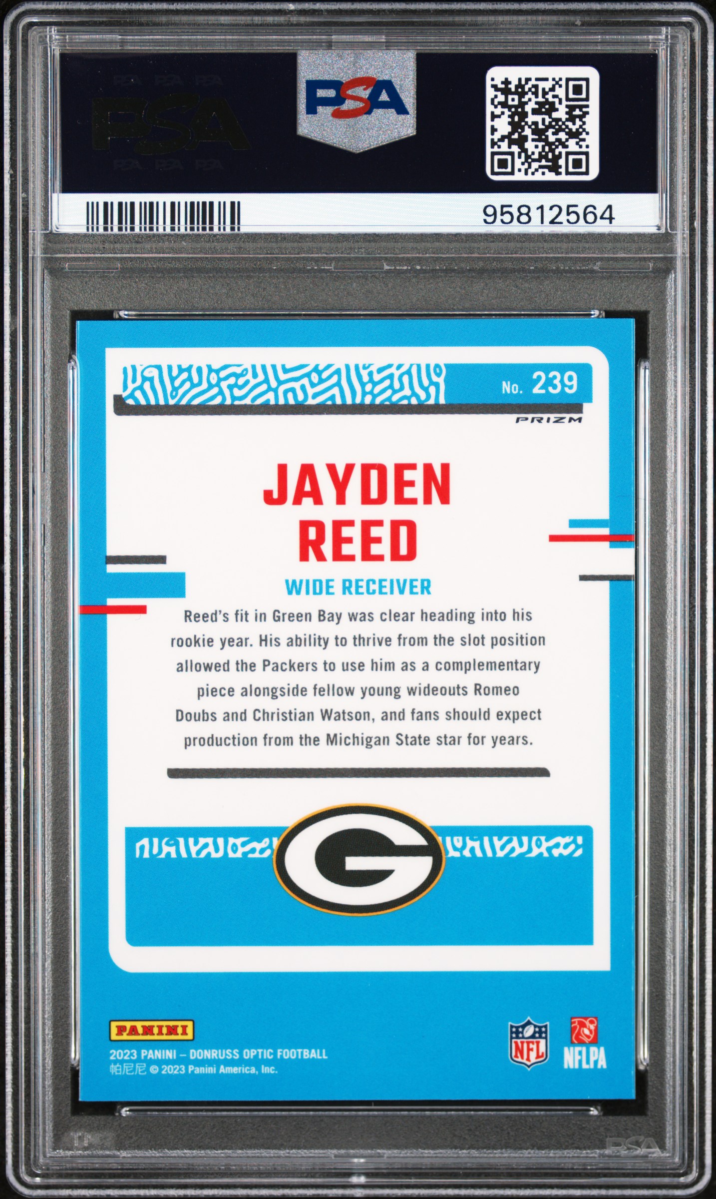 2023 Panini Donruss Optic Jayden Reed #239 (Green Velocity) Gem Mt 10 back