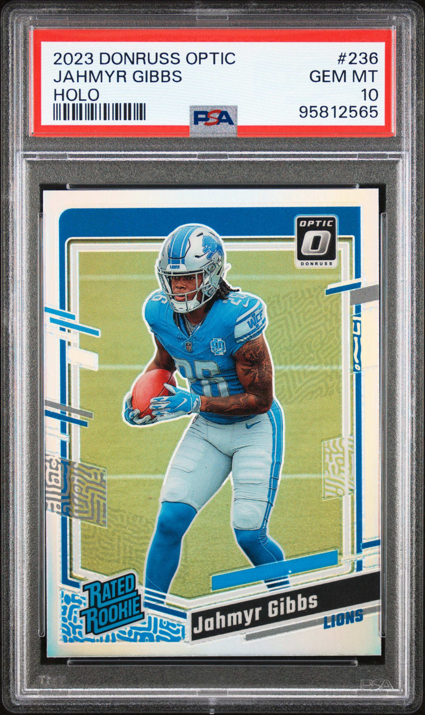 2023 Panini Donruss Optic Jahmyr Gibbs #236 (Holo) Gem Mt 10 front