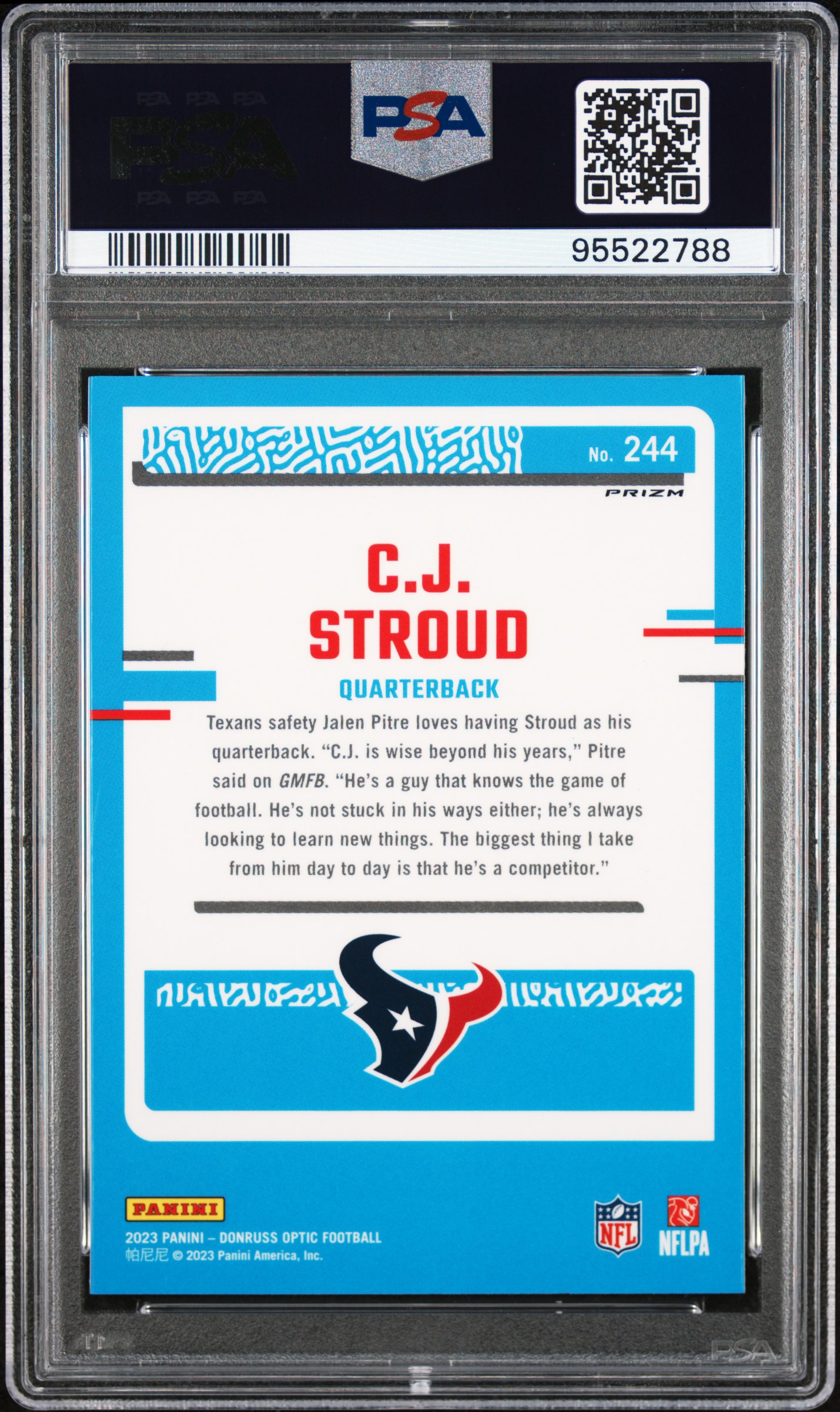 2023 Panini Donruss Optic Cj Stroud #244 (Holo) Mint 9 back