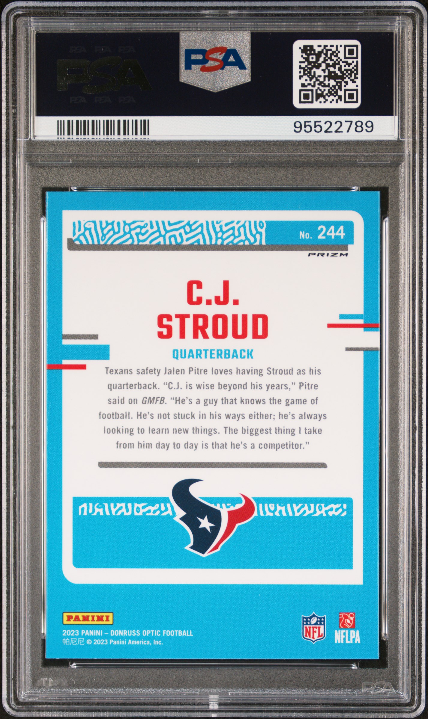 2023 Panini Donruss Optic Cj Stroud #244 (Holo) Gem Mt 10 back