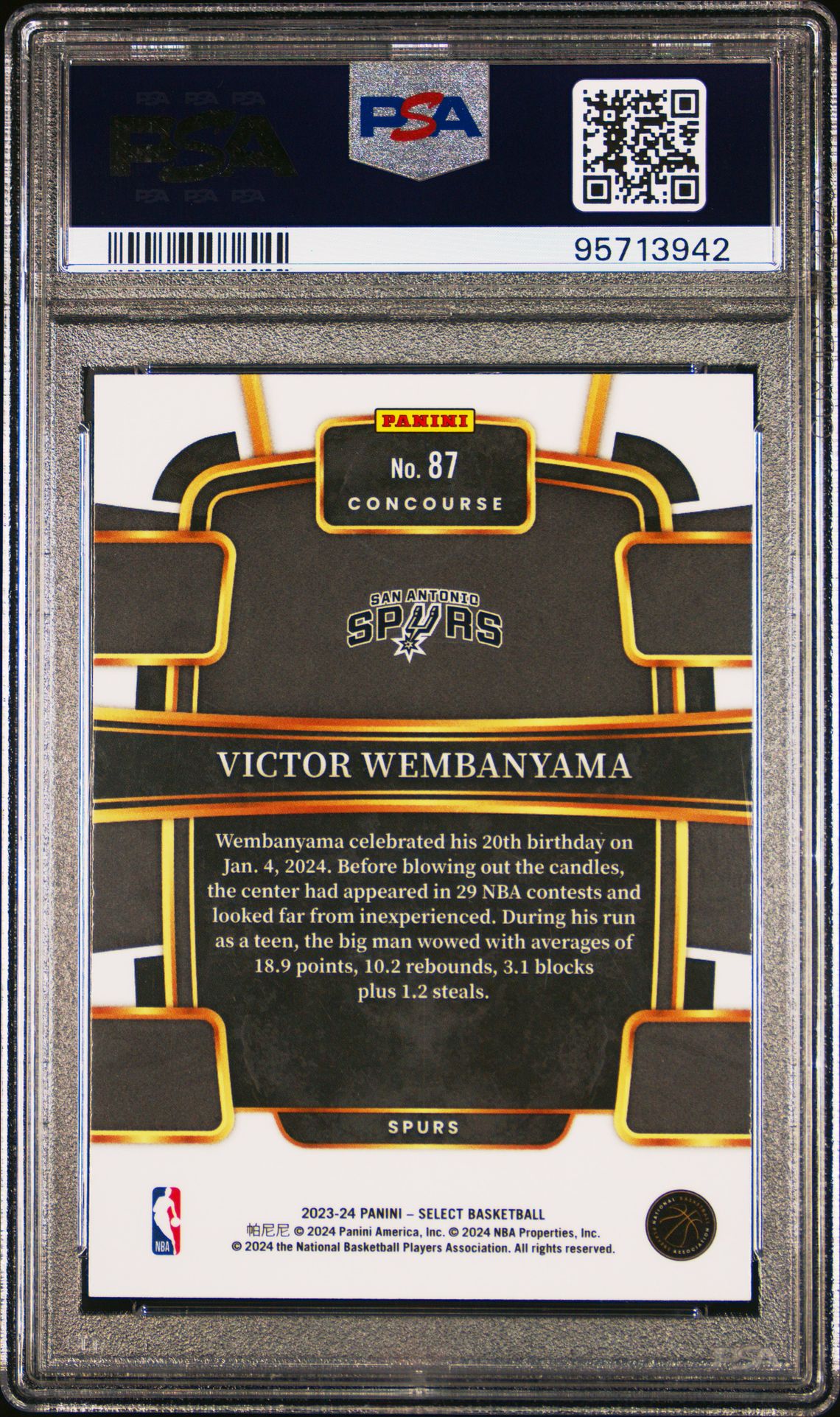 2023 Panini Select Victor Wembanyama #87 Mint 9 back