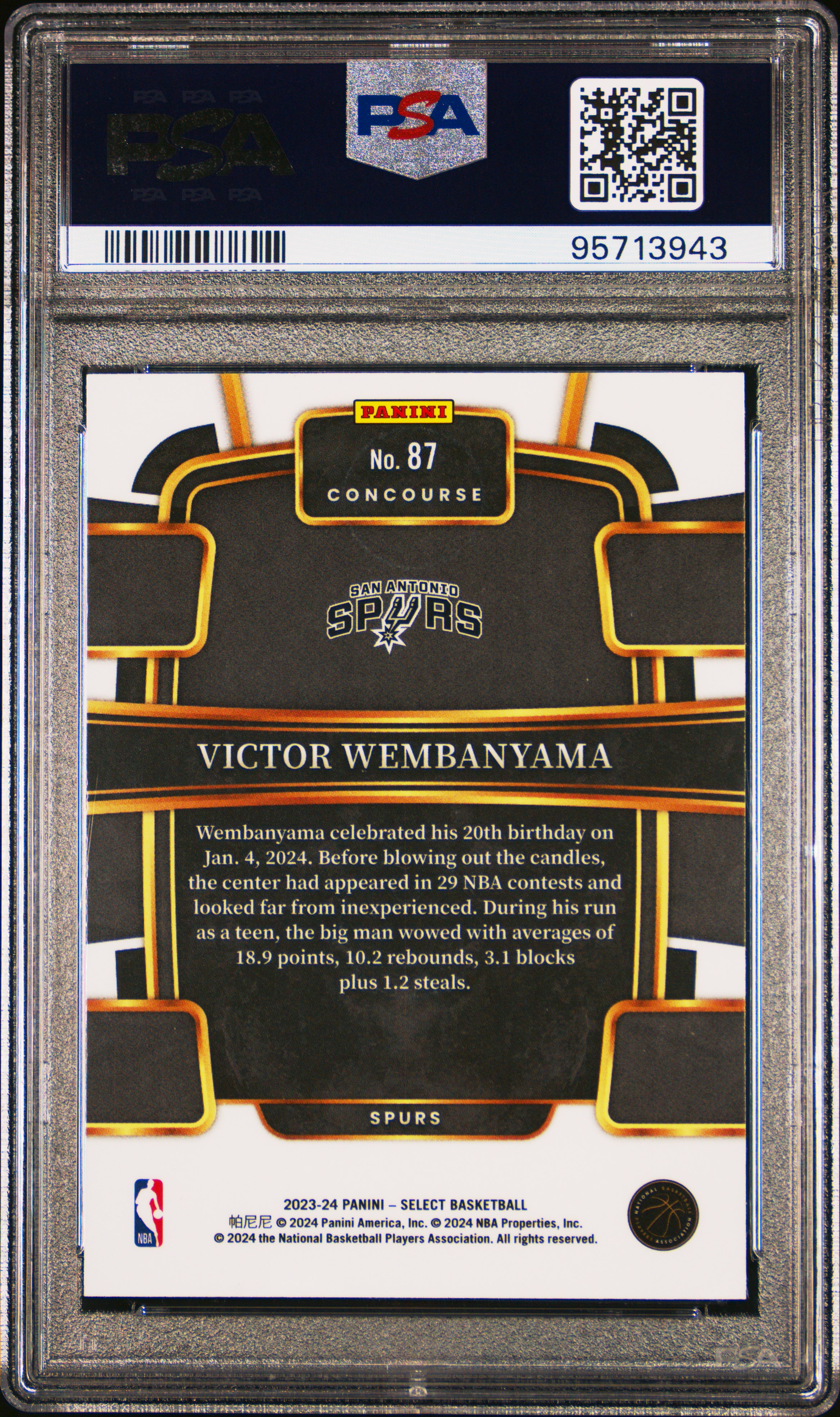 2023 Panini Select Victor Wembanyama #87 Mint 9 back
