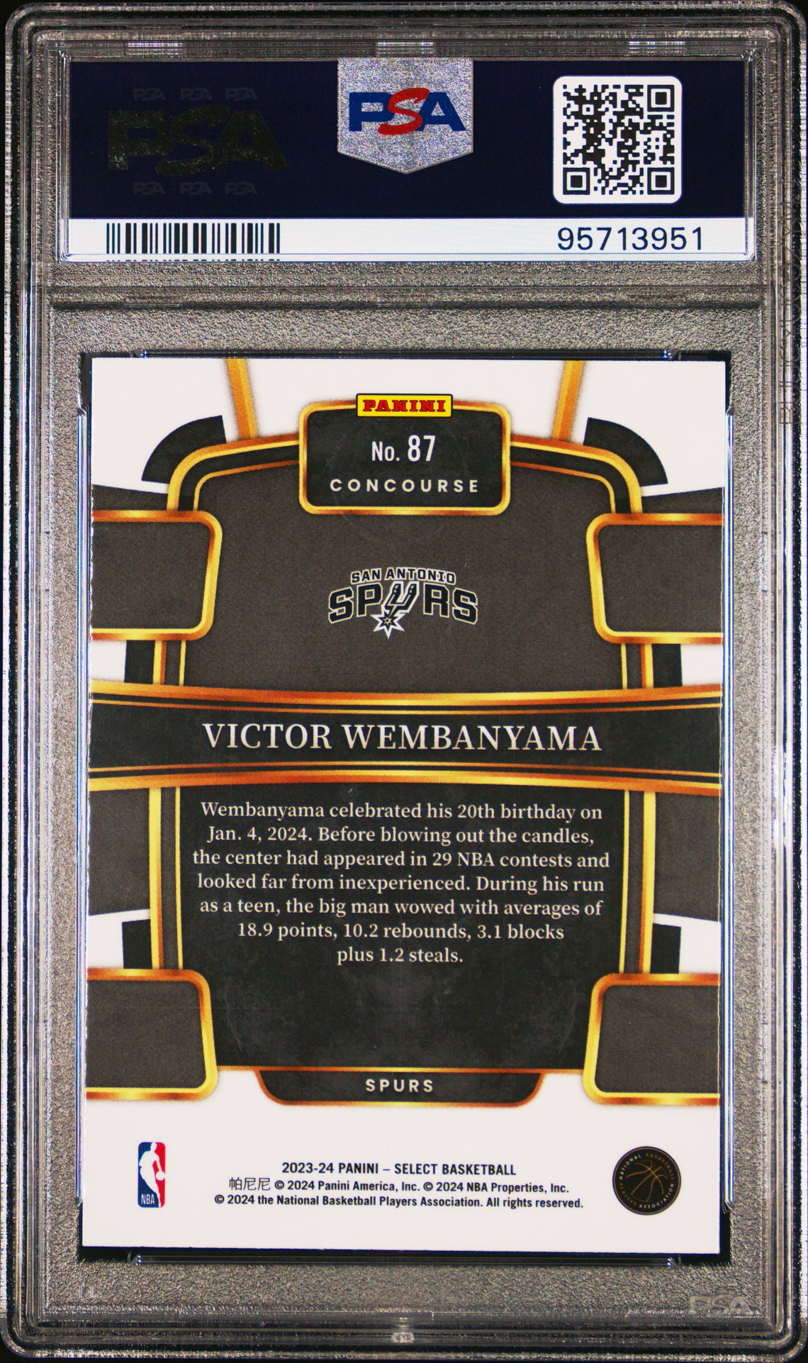 2023 Panini Select Victor Wembanyama #87 (Blue) Gem Mt 10 back