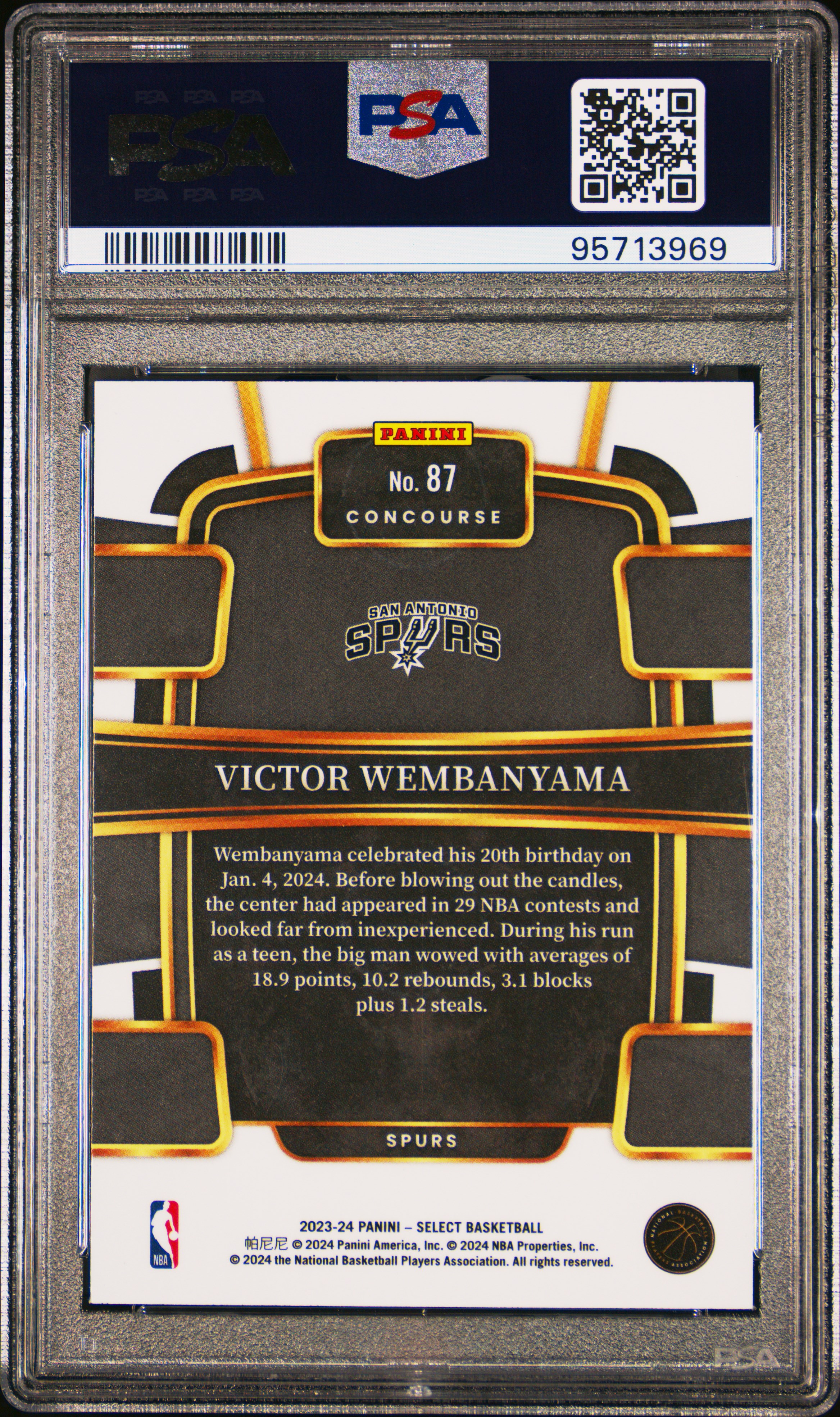 2023 Panini Select Victor Wembanyama #87 (Blue) Gem Mt 10 back