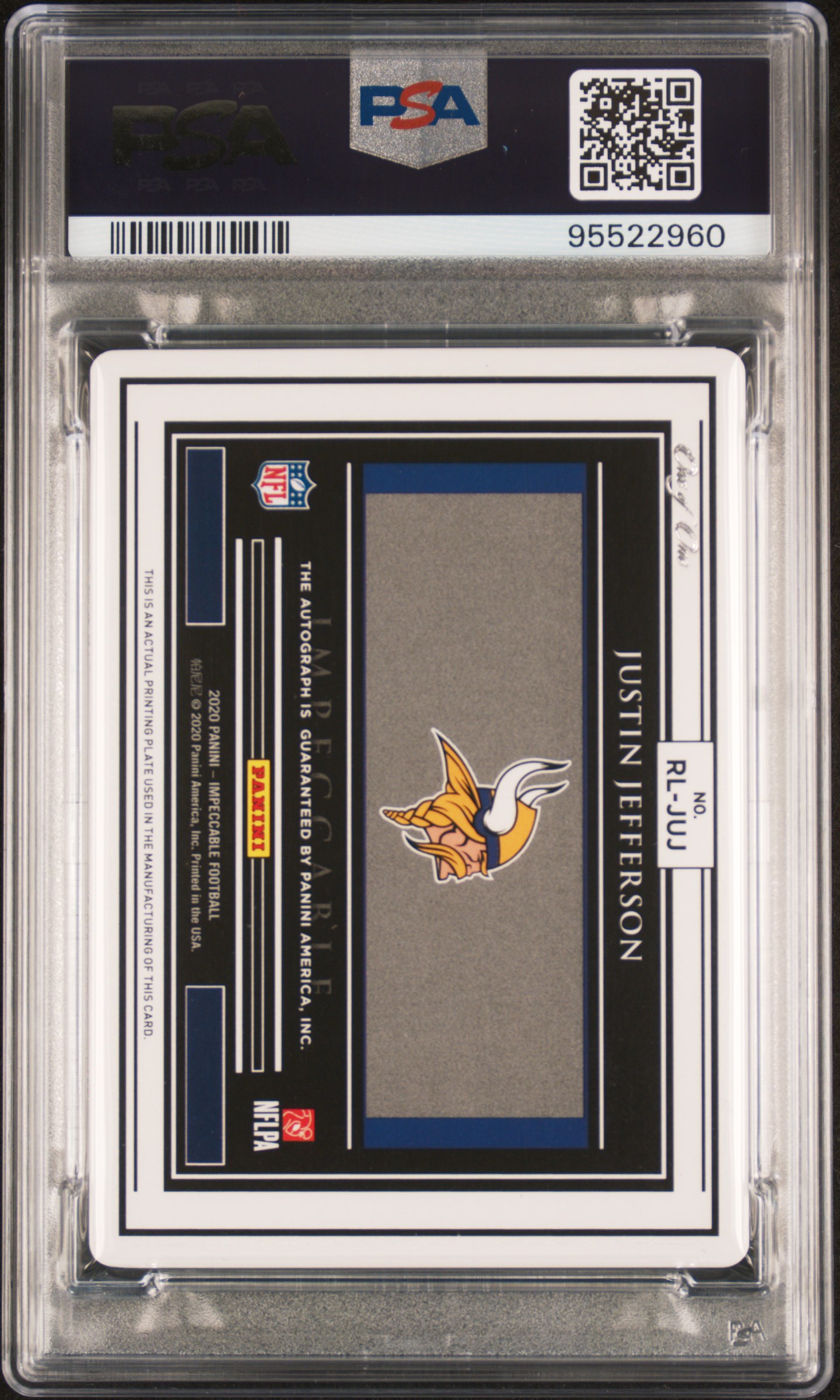 2020 Panini Impeccable Rookie Landscape Autographs Justin Jefferson #Rljuj (Rke.lndscp.au-Black Pp 1/1) Mint 9 back