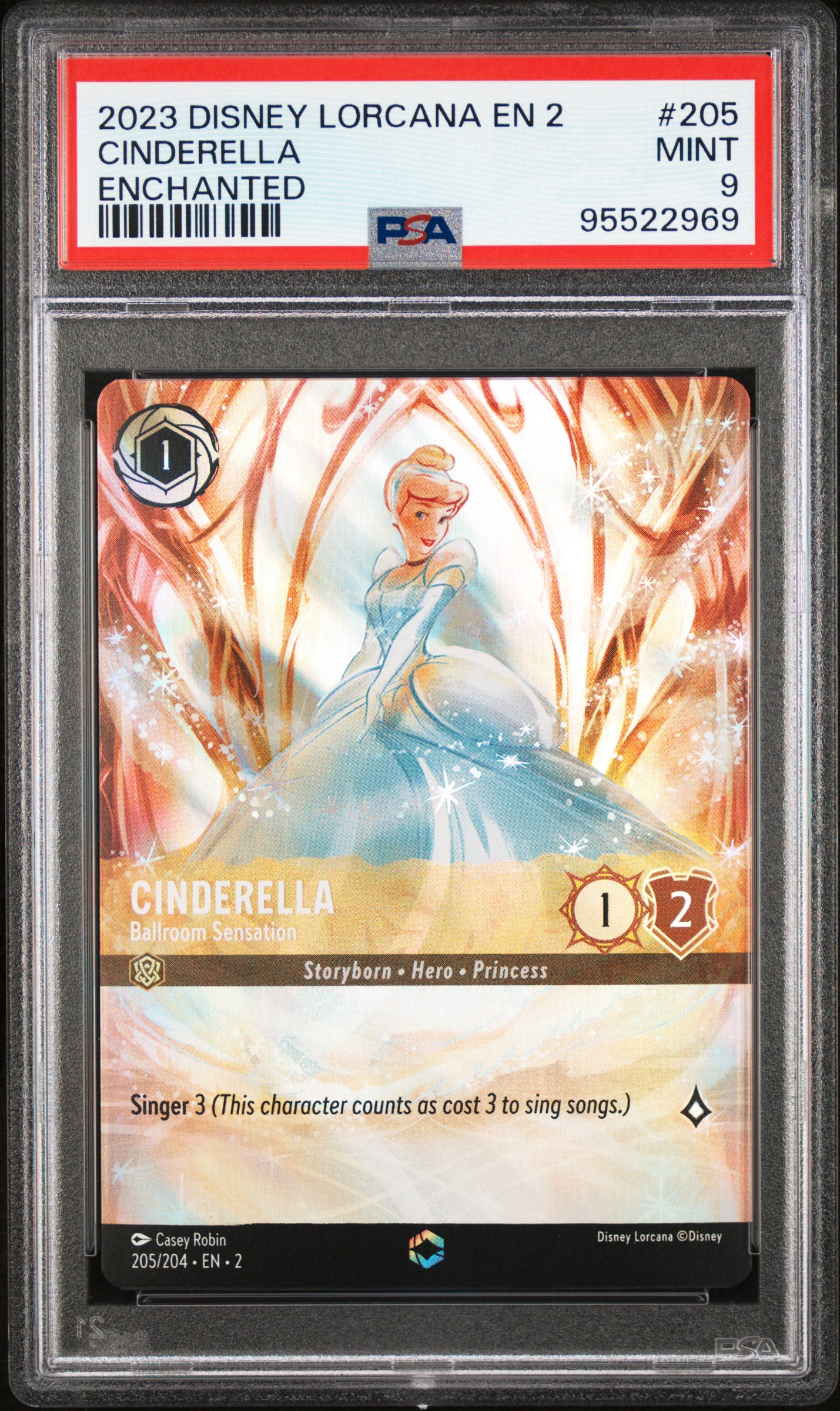 2023 Disney Lorcana En 2-Rise Of The Floodborn Cinderella #205 (Enchanted) Mint 9 front